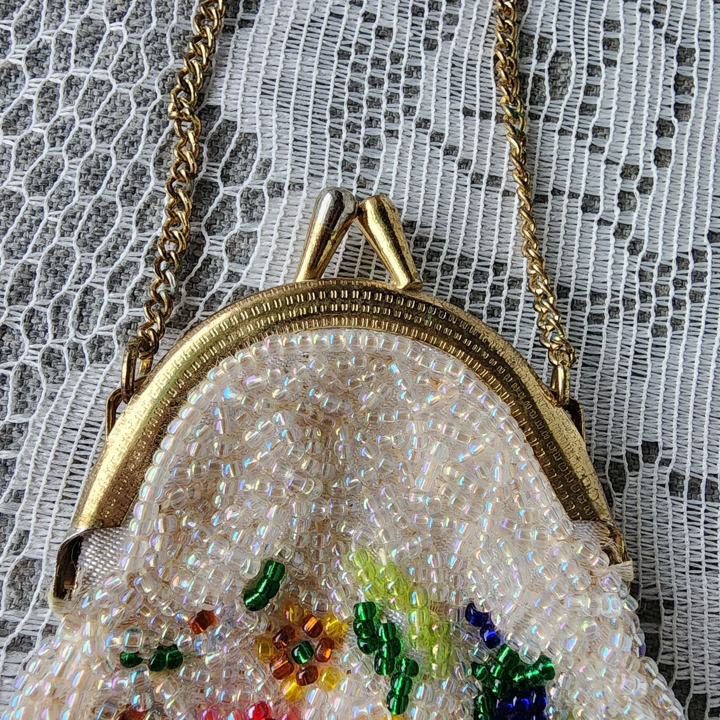 Antique Vintage Beaded Floral Purse 1920s Art Deco Flapper Evening Bag Fringe - Hello Gorgeous Threads