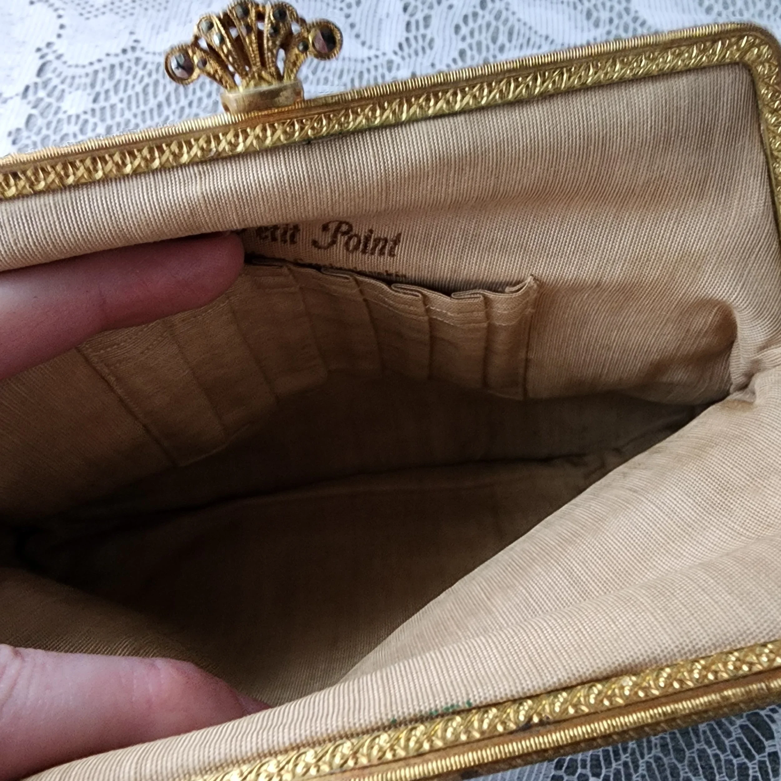 Vintage Petit Point Purse Floral Needlepoint Evening Bag Brass Frame - Hello Gorgeous Threads