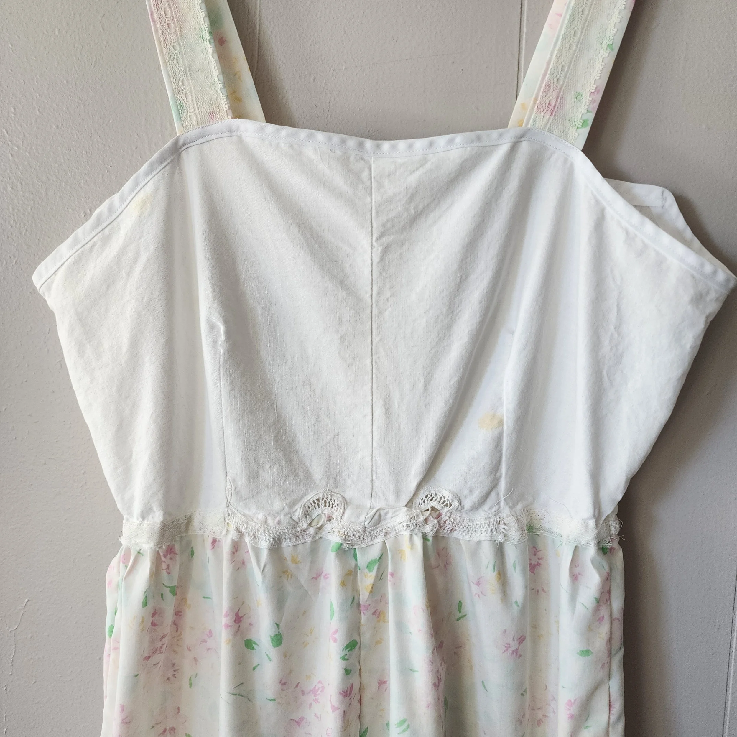 Handmade Vintage Textile Dress Easter Spring 1970s Pillowcase & 1980s Crochet XL - Hello Gorgeous Threads