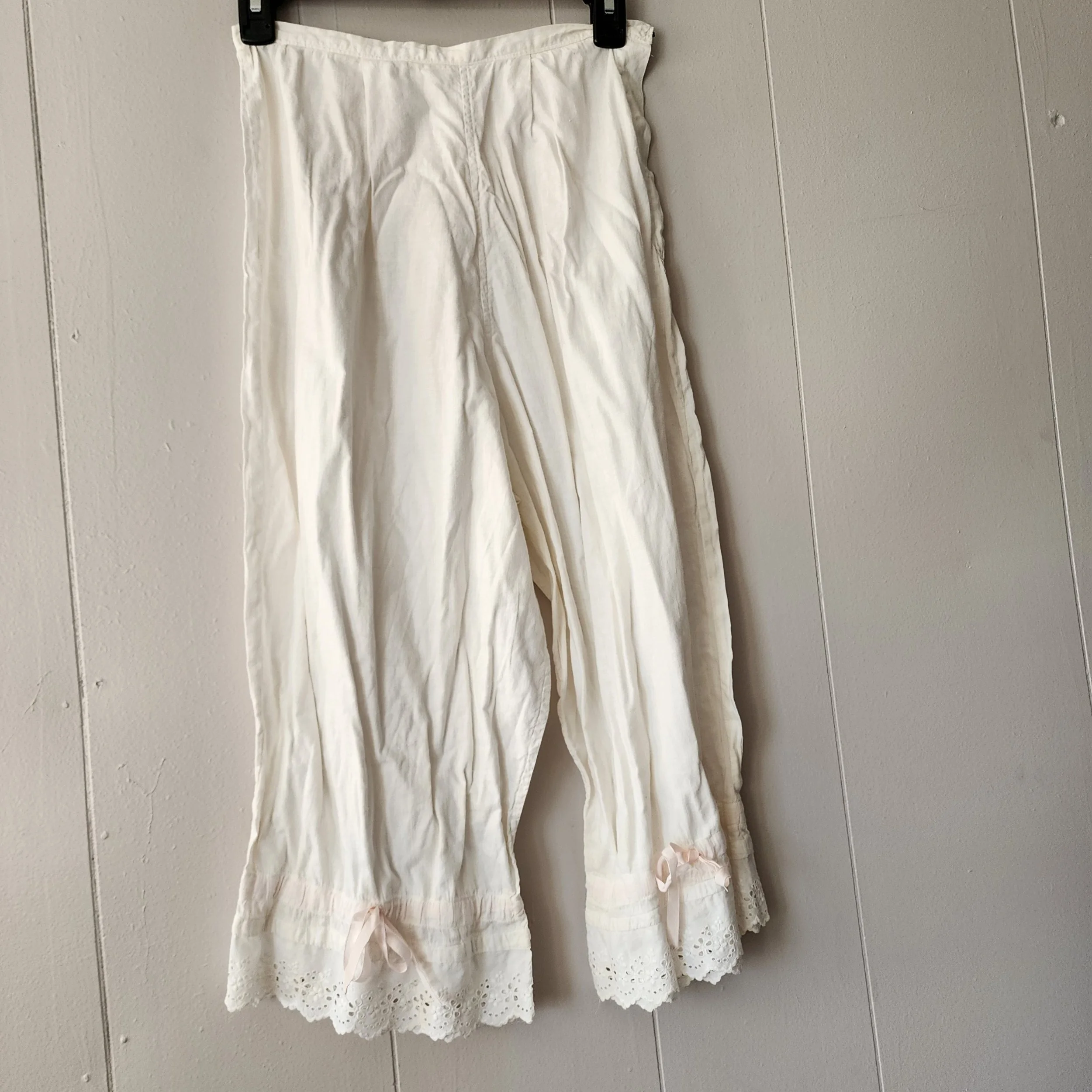 Antique Victorian/Edwardian Women’s Cotton Undergarment Set – Chemise, Petticoat & Pantaloons Eyelet Lace Trim - Hello Gorgeous Threads