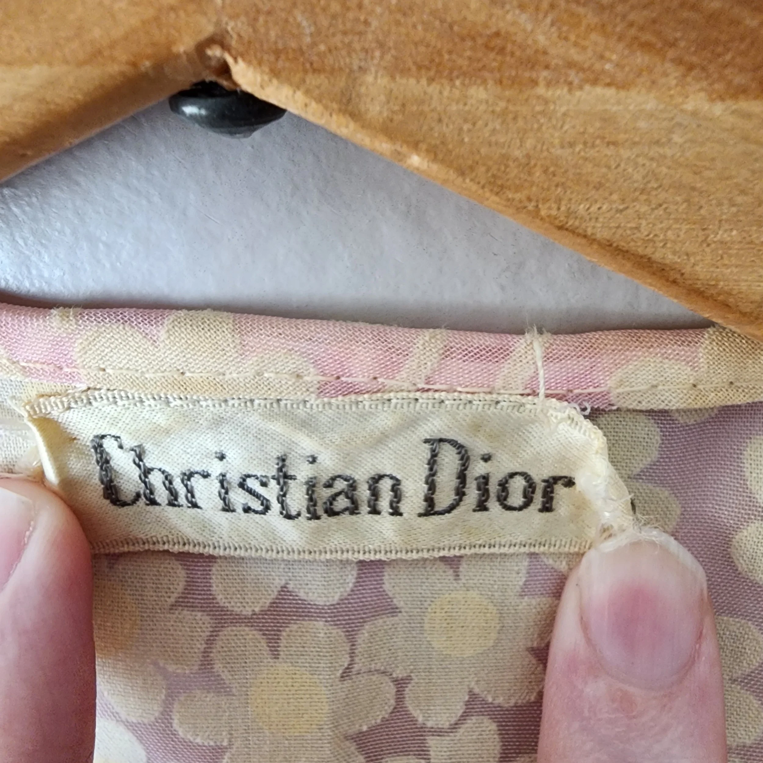 Vintage Christian Dior Floral Hostess Gown Nightgown Late 1960s-70s Pink S - Hello Gorgeous Threads