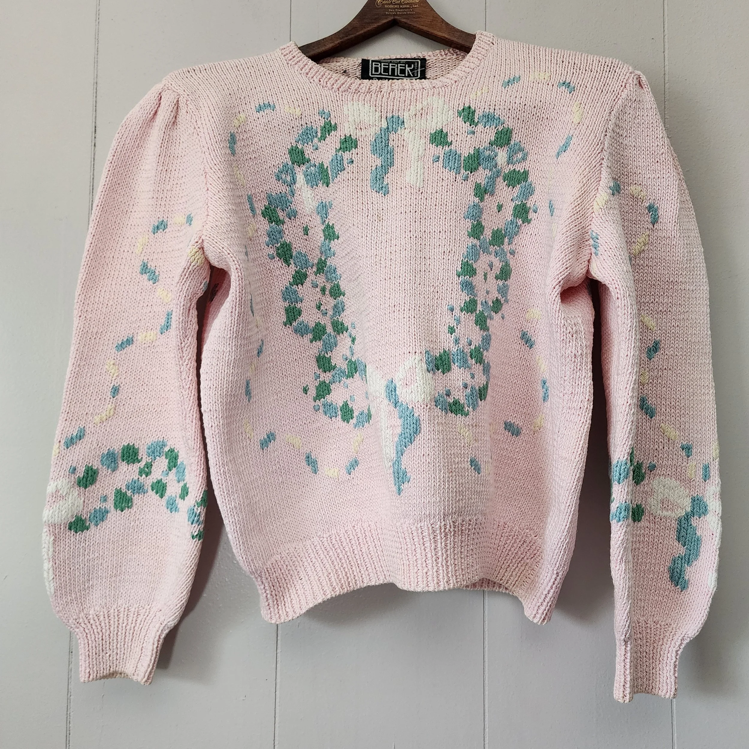 Berek “Marty D” Floral Wreath Knit, c. 1980s - Hello Gorgeous Threads