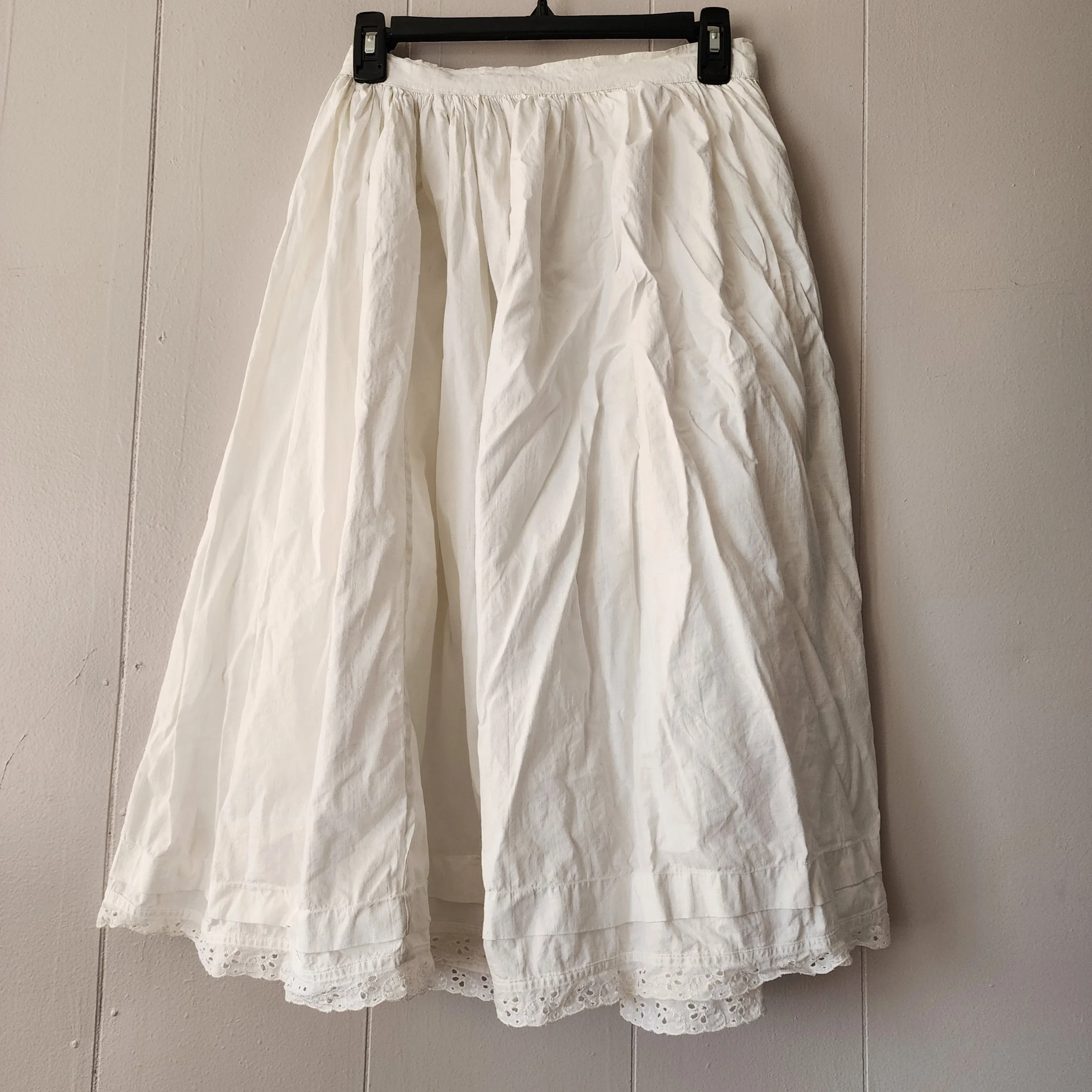 Antique Victorian/Edwardian Women’s Cotton Undergarment Set – Chemise, Petticoat & Pantaloons Eyelet Lace Trim - Hello Gorgeous Threads