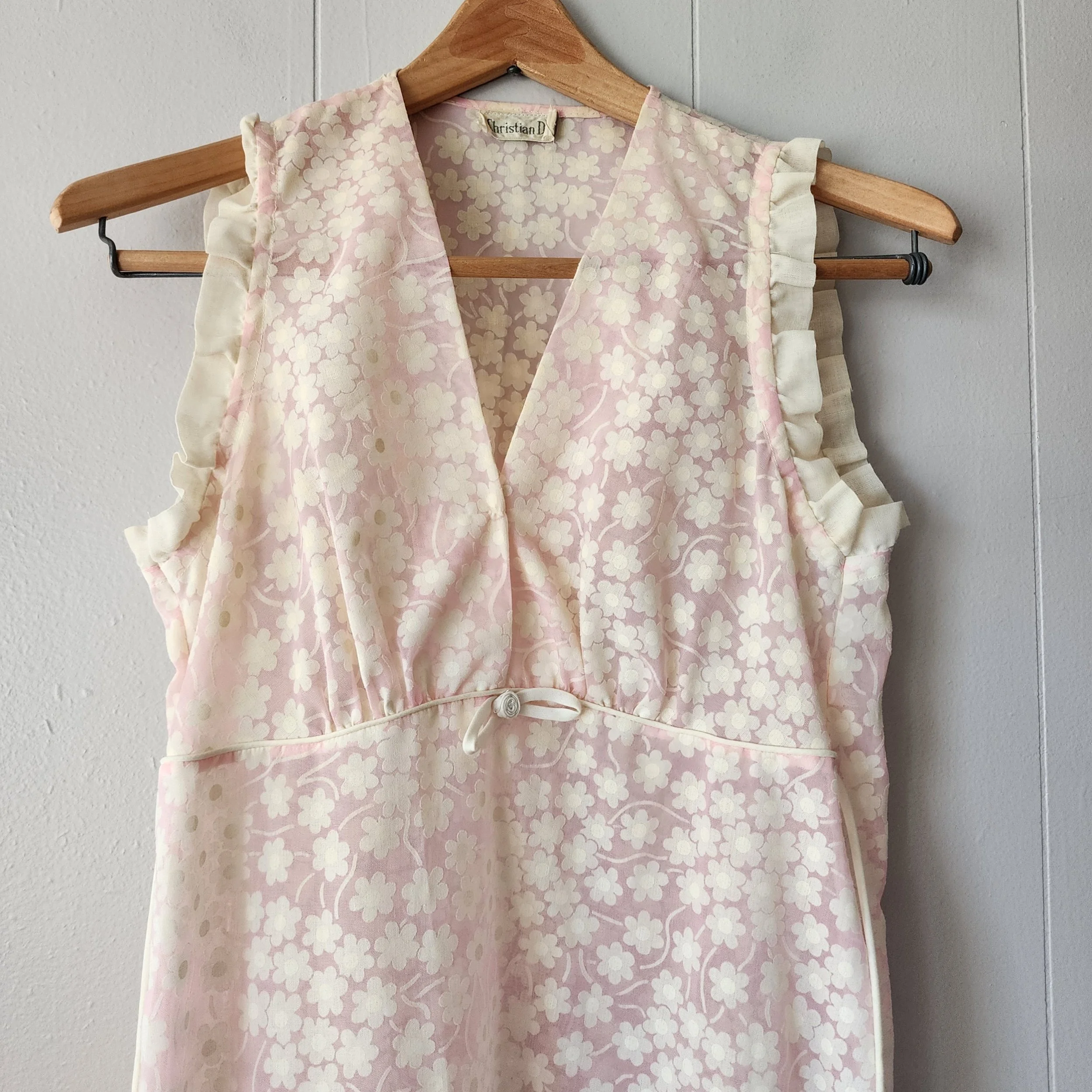 Vintage Christian Dior Floral Hostess Gown Nightgown Late 1960s-70s Pink S - Hello Gorgeous Threads