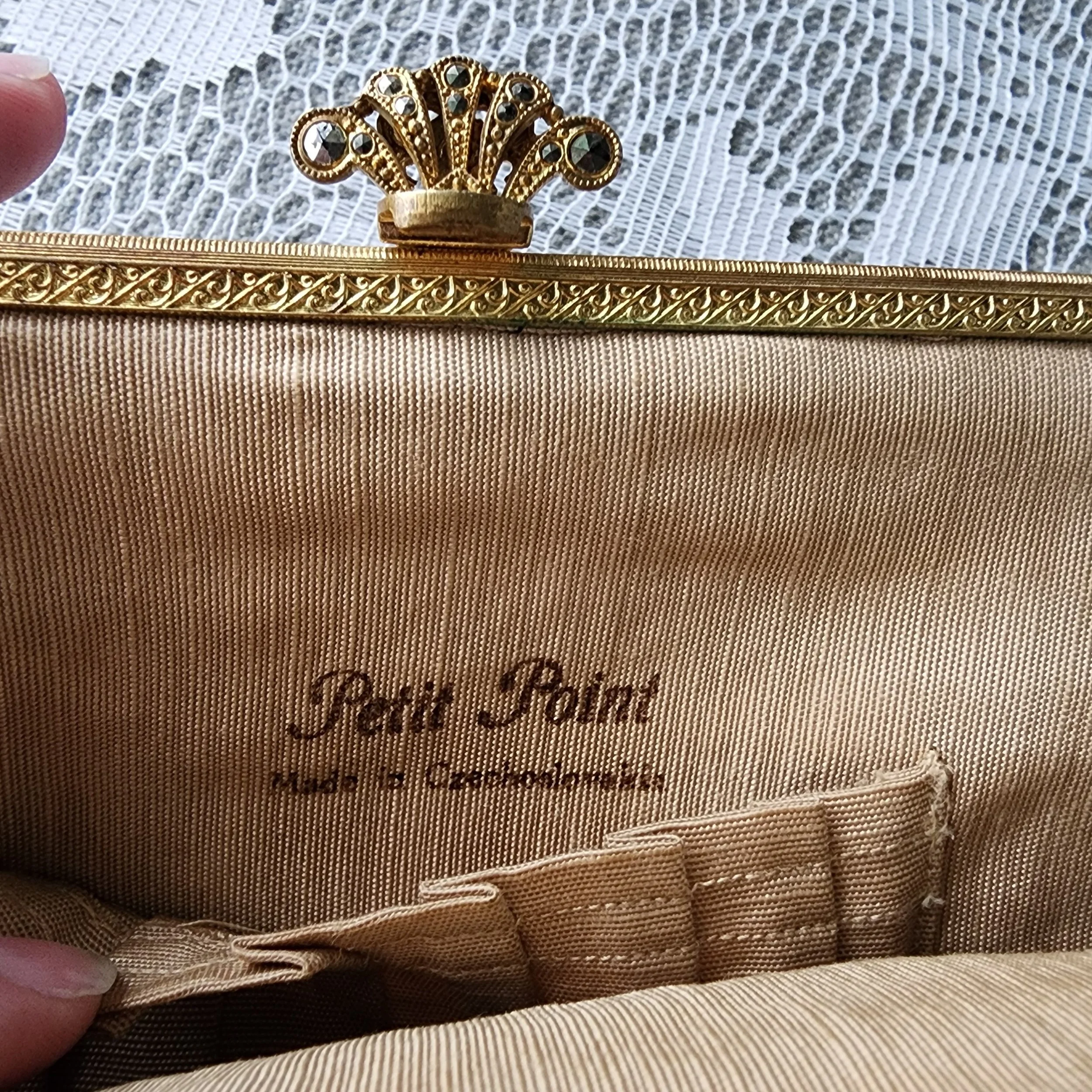 Vintage Petit Point Purse Floral Needlepoint Evening Bag Brass Frame - Hello Gorgeous Threads