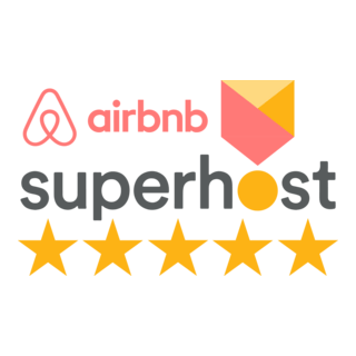 Airbnb Superhost badge with five gold stars