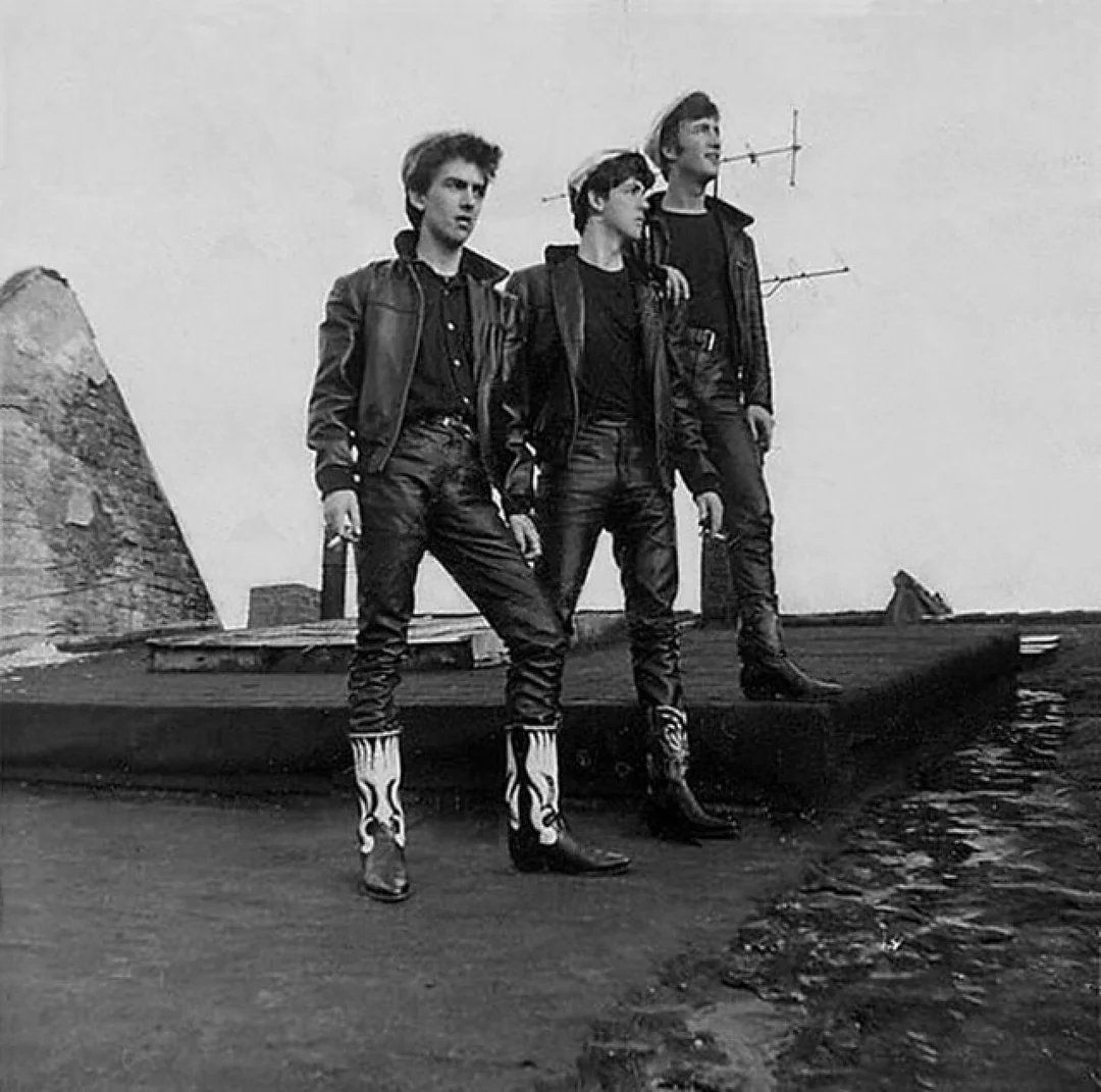   George, John, and Paul on top of the Top Ten Club in Hamburg Germany April 1961  