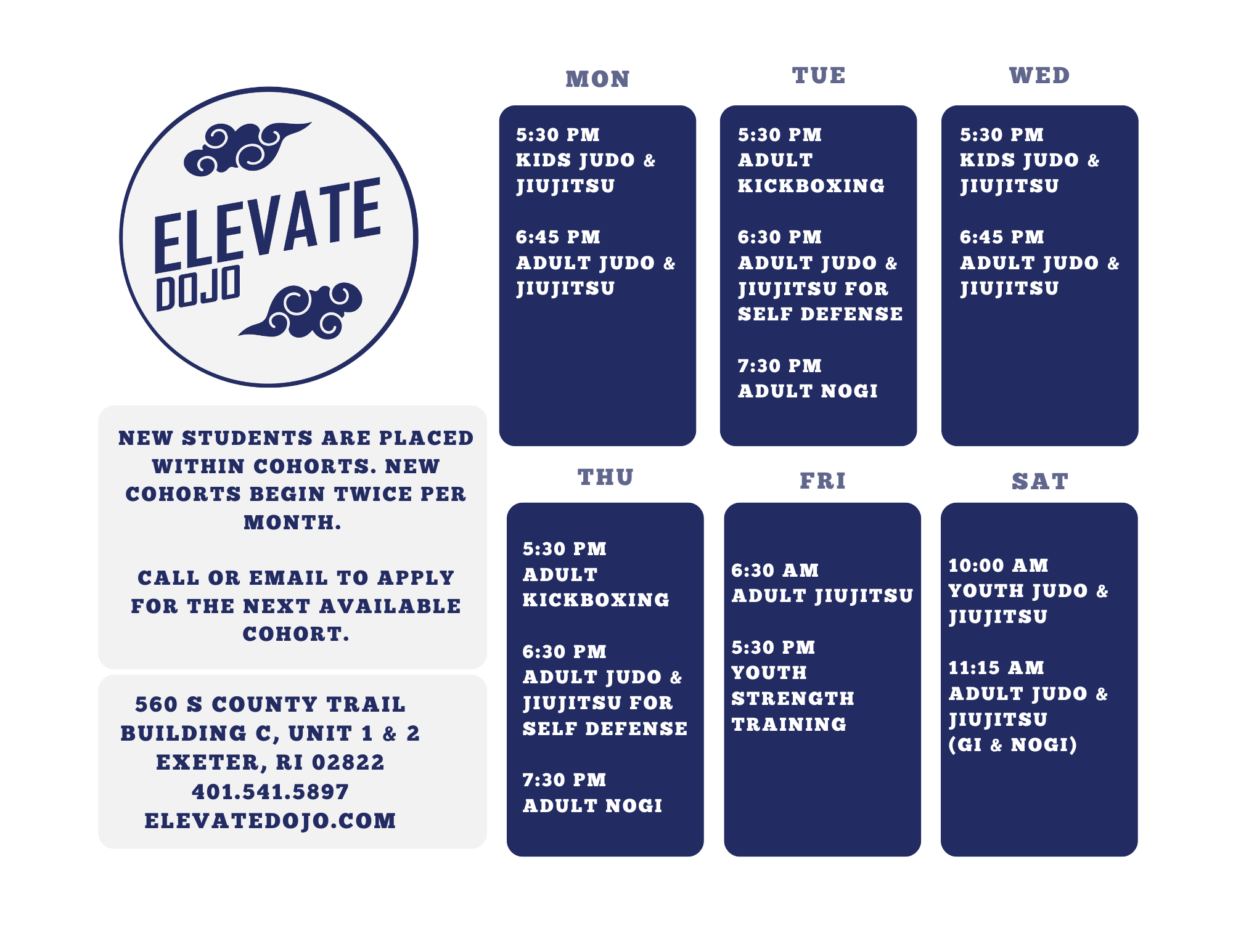 Elevate Dojo Schedule