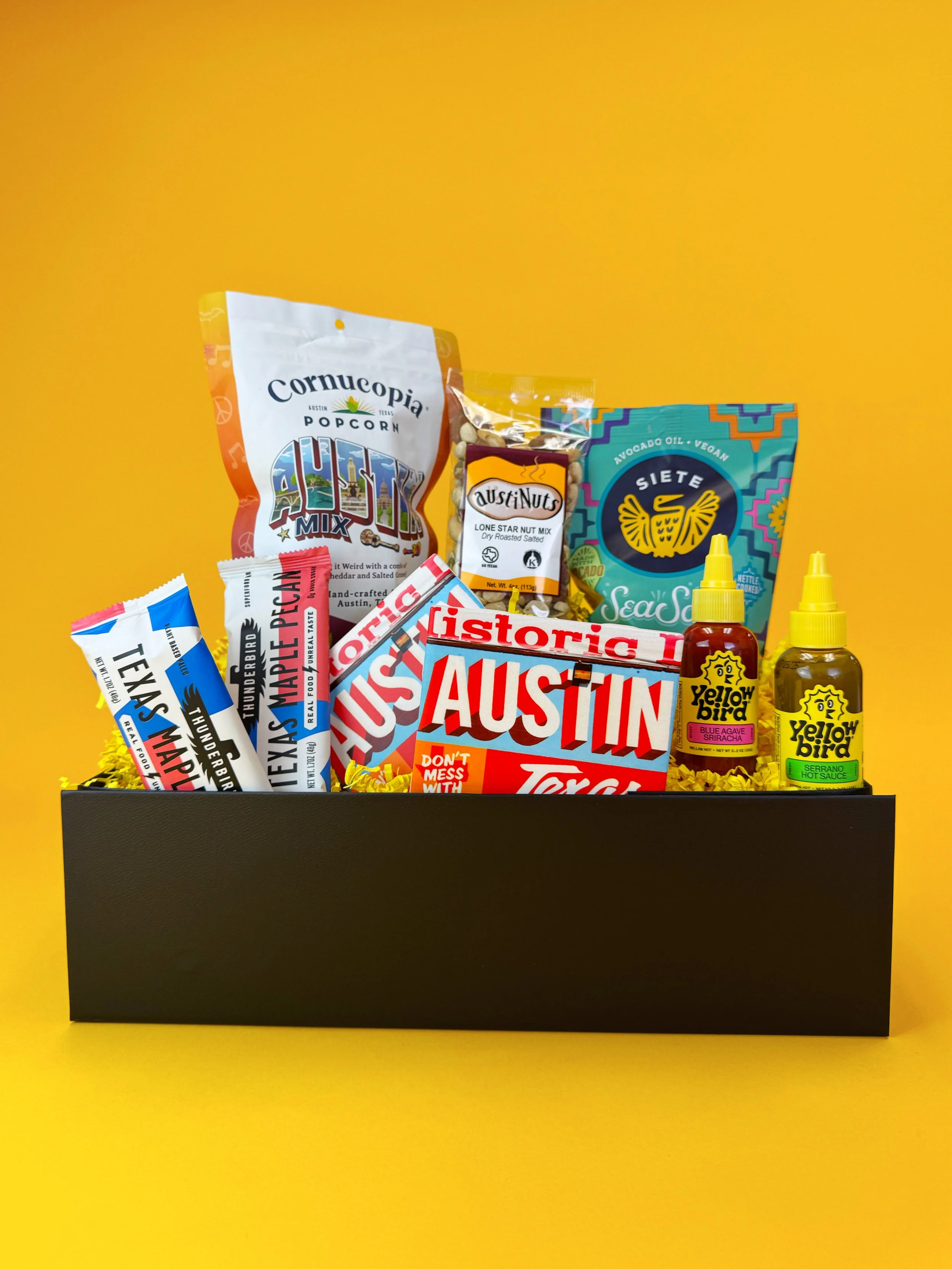 Austin, Texas themed amenity gift box ready full of treats and keepsakes from local Austin small-businesses.