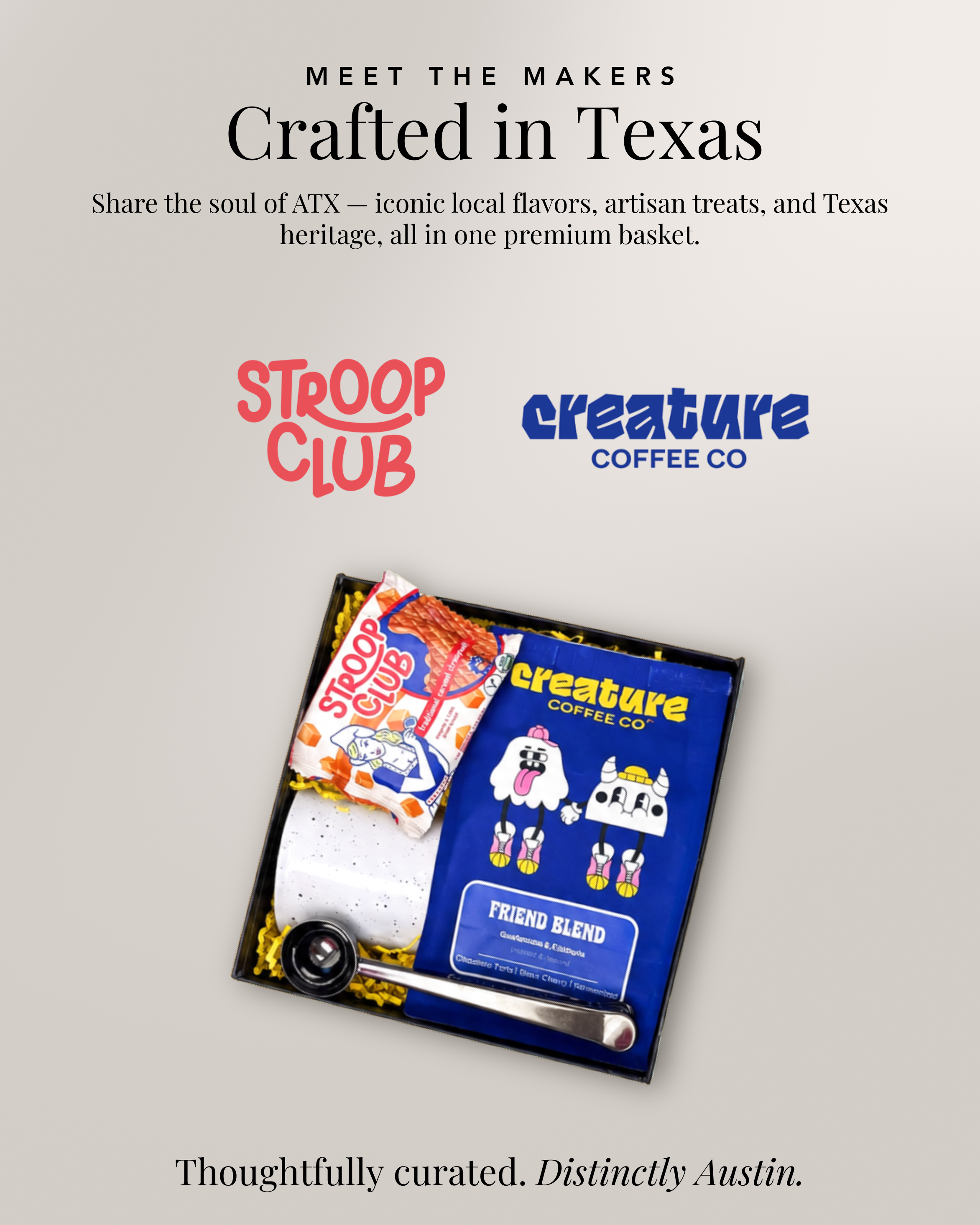 Some of the small and local vendors featured in our Perk Me Up gift, including Stroop Club and Creature Coffee Co