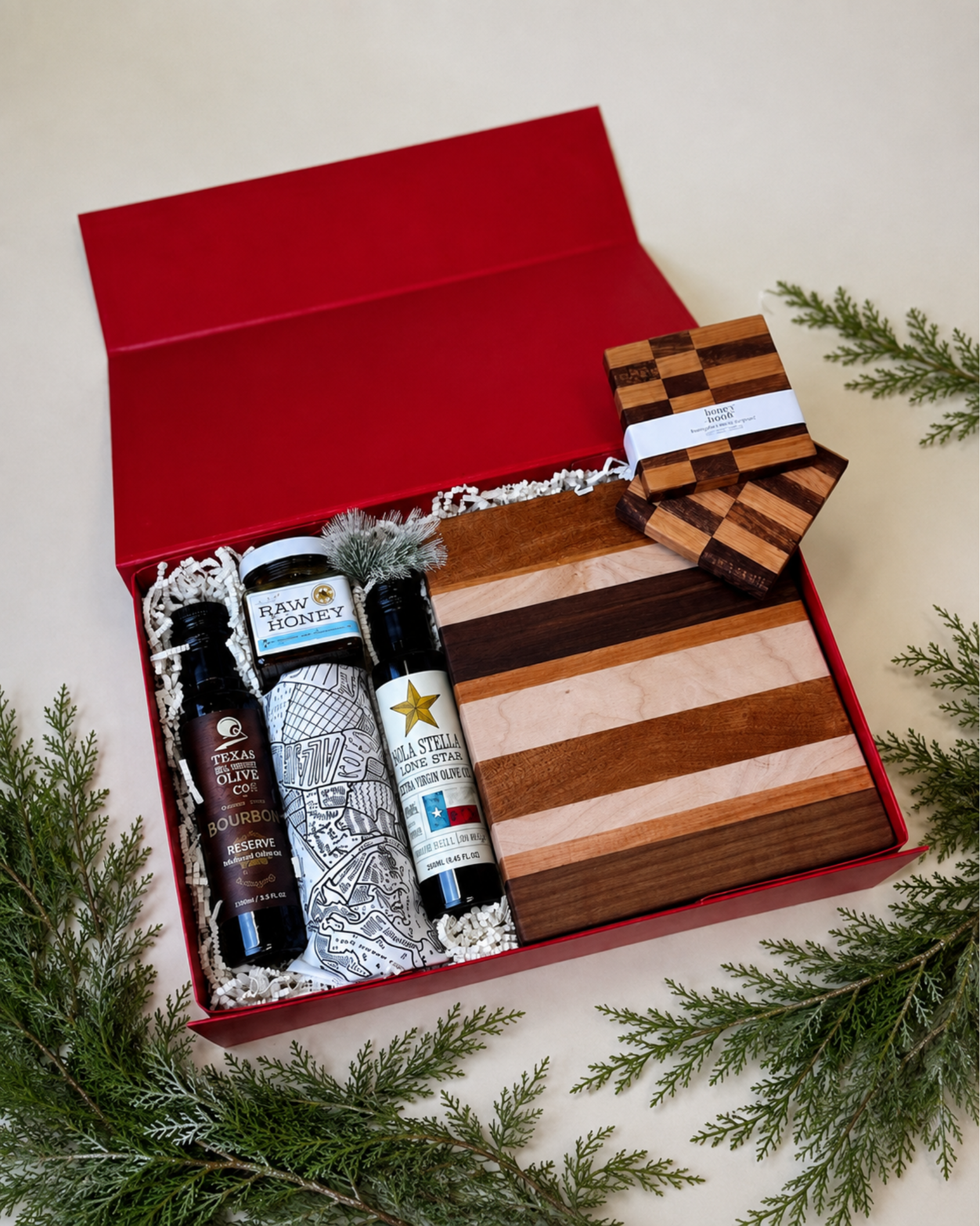 Hill Country Holiday features artisan Texas olive oils, raw honey, and handcrafted kitchen essentials—an elegant gift inspired by classic Hill Country flavors.