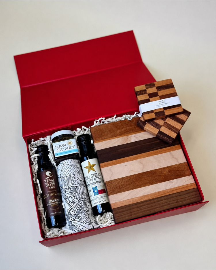 Hill Country Provisions features artisan Texas olive oils, raw honey, and handcrafted kitchen essentials—an elegant gift inspired by classic Hill Country flavors.