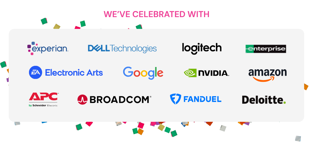 Some of the clients TCB has celebrated with, including Dell, Logitech, Google, EA, Amazon, and more!