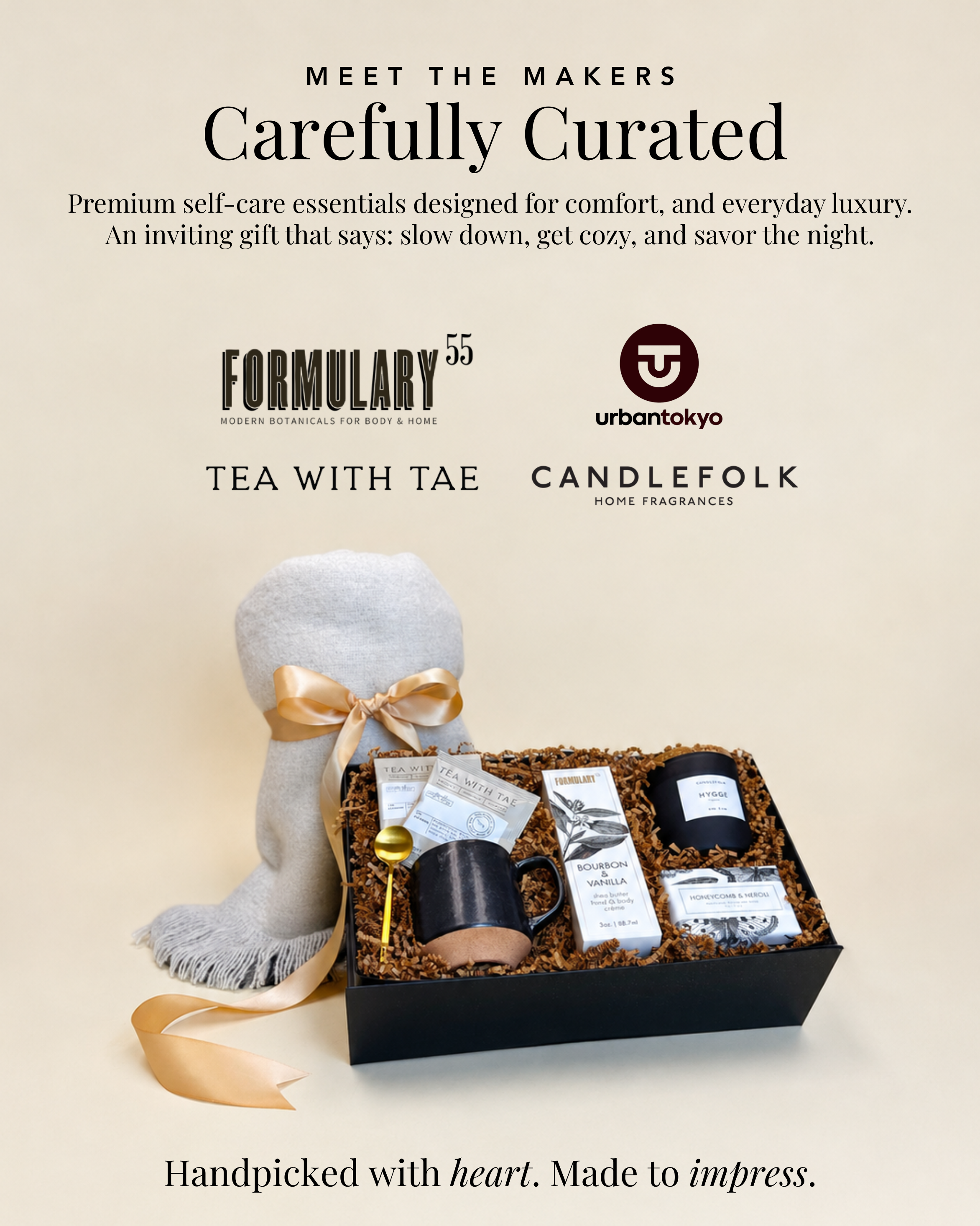 Some of the small and local makers featured inside Hygge Night, including Formulary 55, Urban Tokyo, Tea with Tae, and Candlefolk Home Fragrances