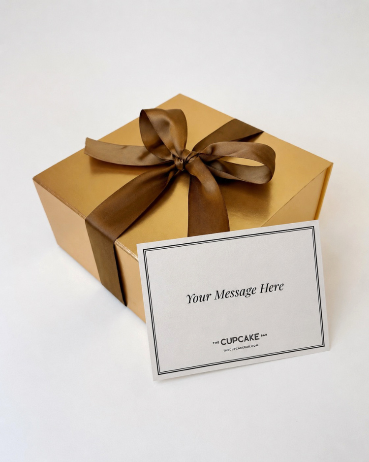 Sleek and presentable gift box packaging, featuring a gold magnetic flap gift box and a perfectly tied bow and custom message notecard