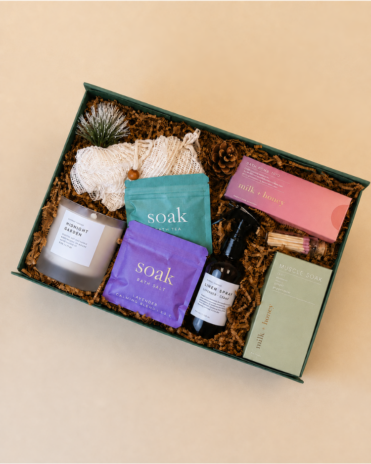 Ember & Evergreen Wellness Gift, featuring items from small and local women-owned businesses in Austin, Texas.
