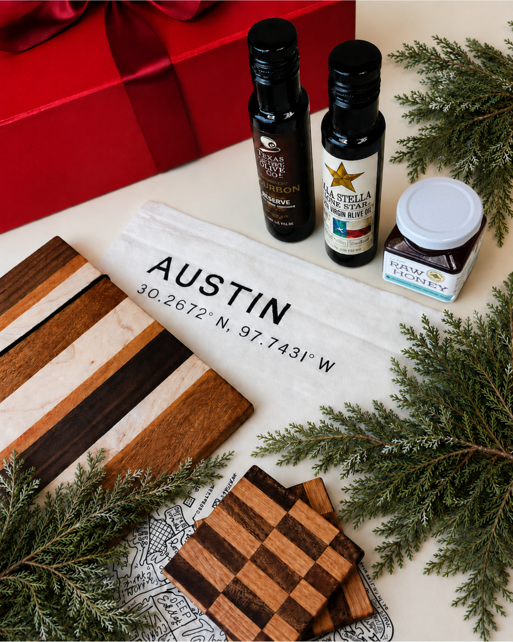 Hill Country Holiday features artisan Texas olive oils, raw honey, and handcrafted kitchen essentials—an elegant gift inspired by classic Hill Country flavors.