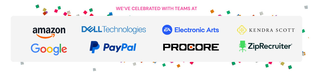 Logos of event clients, including Amazon, Dell Technologies, Google, PayPal, Ziprecruiter, and more