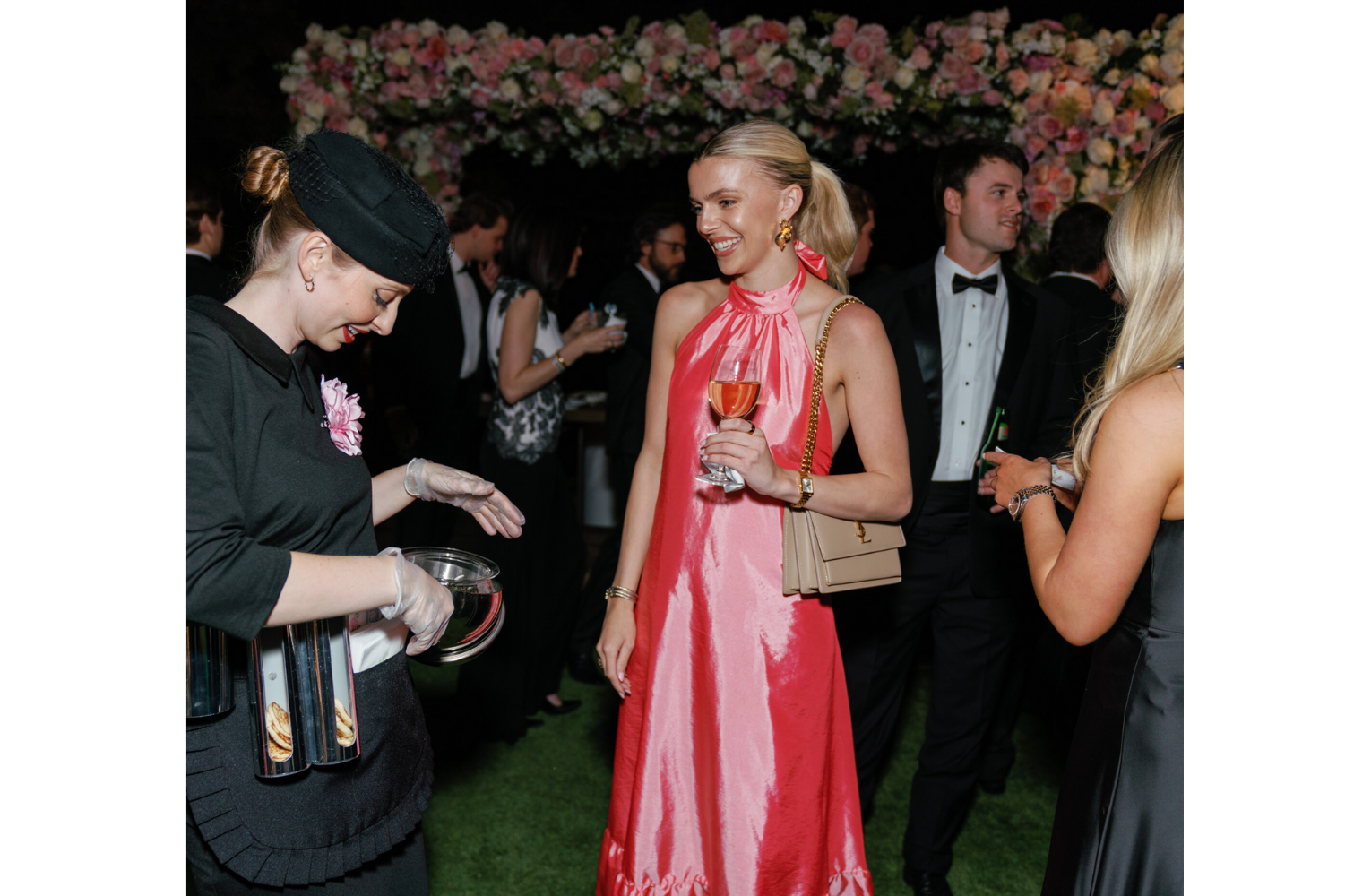 Attendant serves Petrossian caviar to a wedding guest in Austin Texas