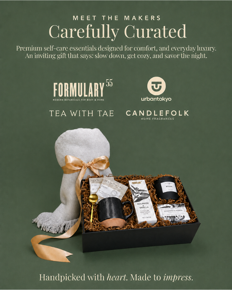 Some of the small and local makers featured inside Hygge Holiday, including Formulary 55, Urban Tokyo, Tea with Tae, and Candlefolk Home Fragrances