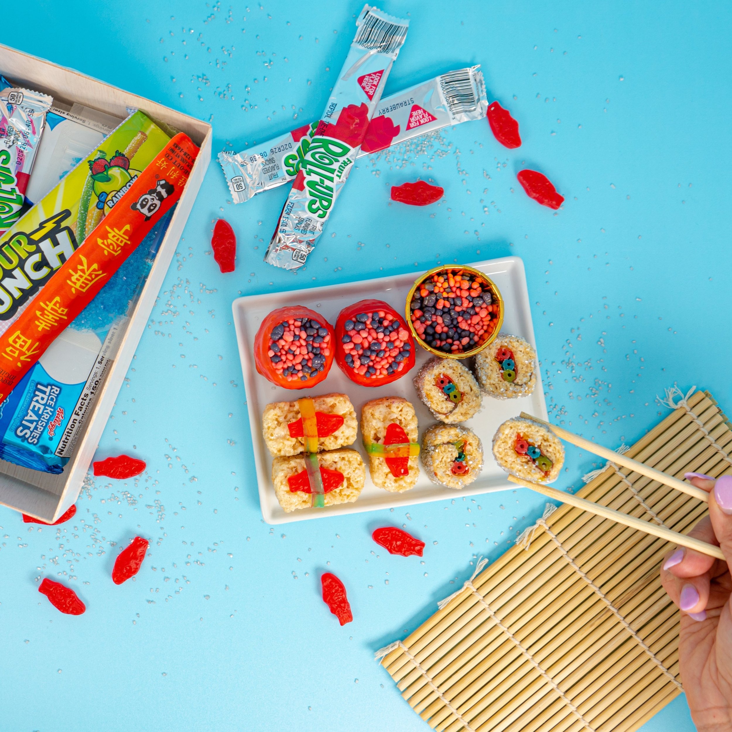 Candy sushi kits available for nationwide shipping. Great as a budget-friendly corporate team builder.