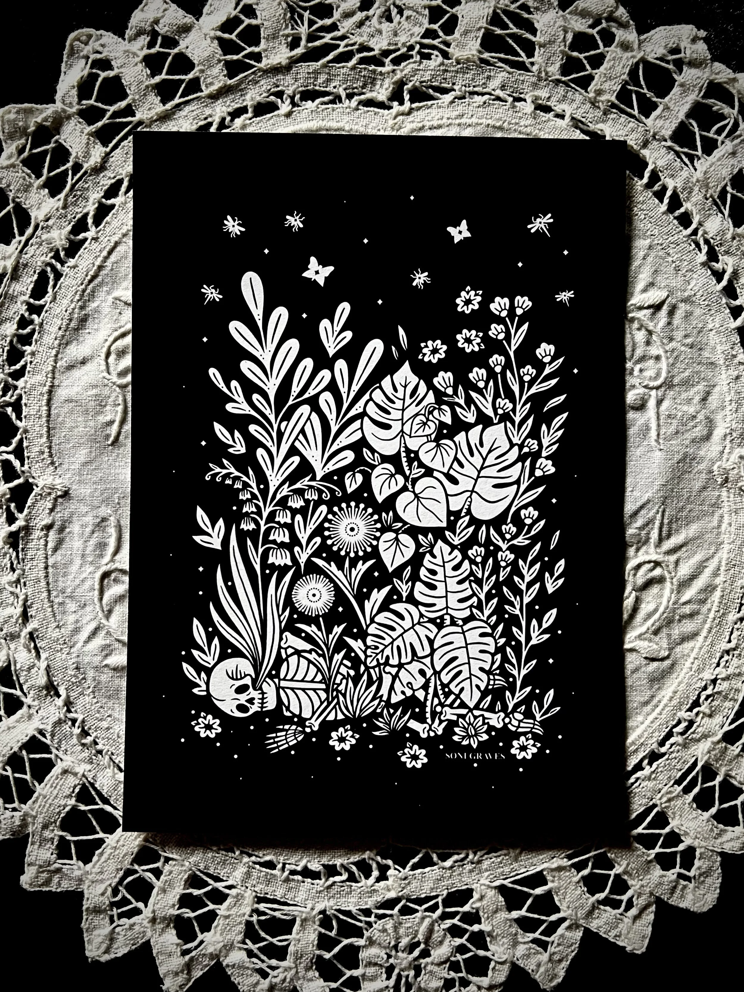 Decompose in Nature Print, 5x7", Spooky Gothic Dark Art, Death Positive