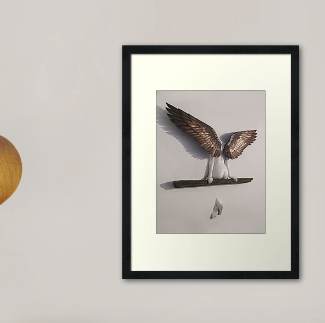 Framed photo print of 'Icarus had a sister' (side view)