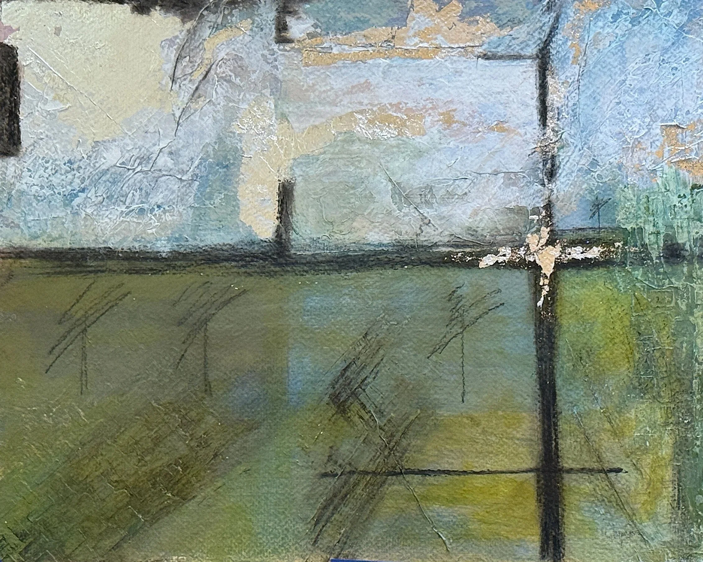 Silver Lining, 14 x 11, acrylic, charcoal, silver foil, oil pastel, on paper