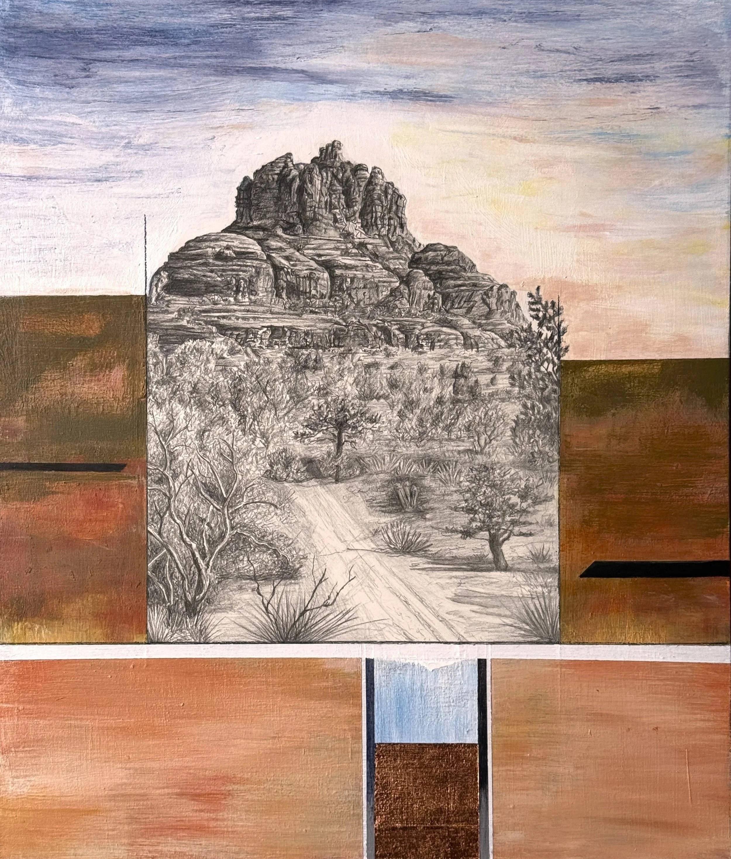 Before Us, The Bell Rings, 11 x 14, acrylic, graphite, copper foil on board