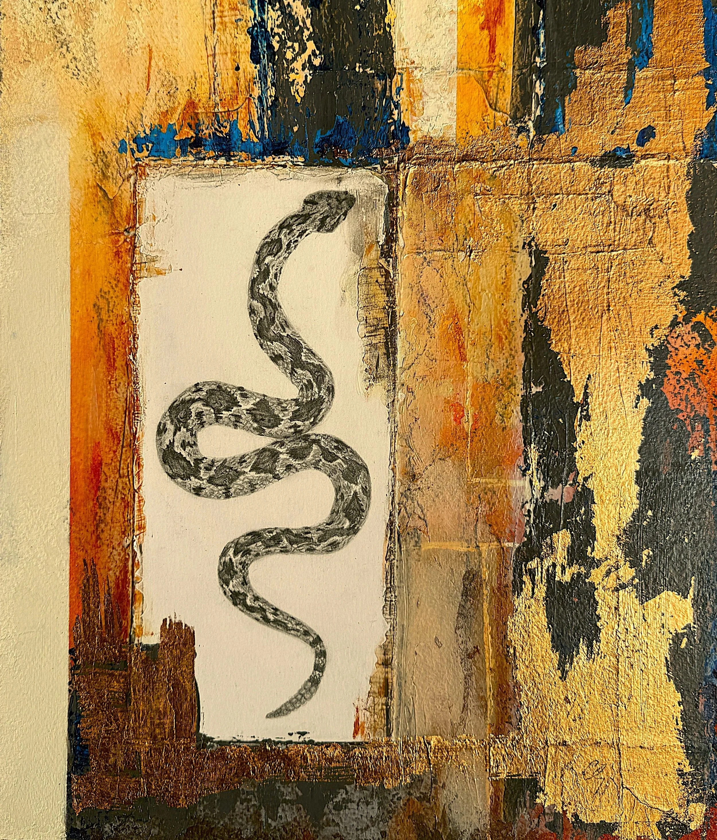 Out Of The Shadows, 11 x 14, Graphite, acrylic, copper foil on paper
