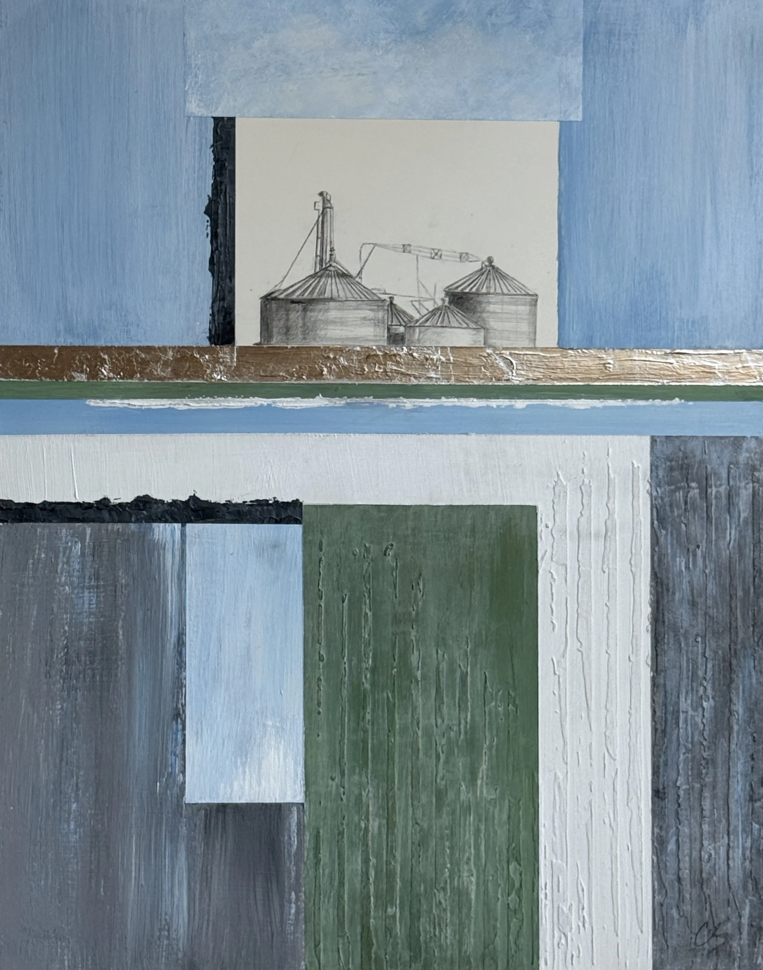 Form and Function, 11 x 14, acrylic, graphite, silver foil, on board