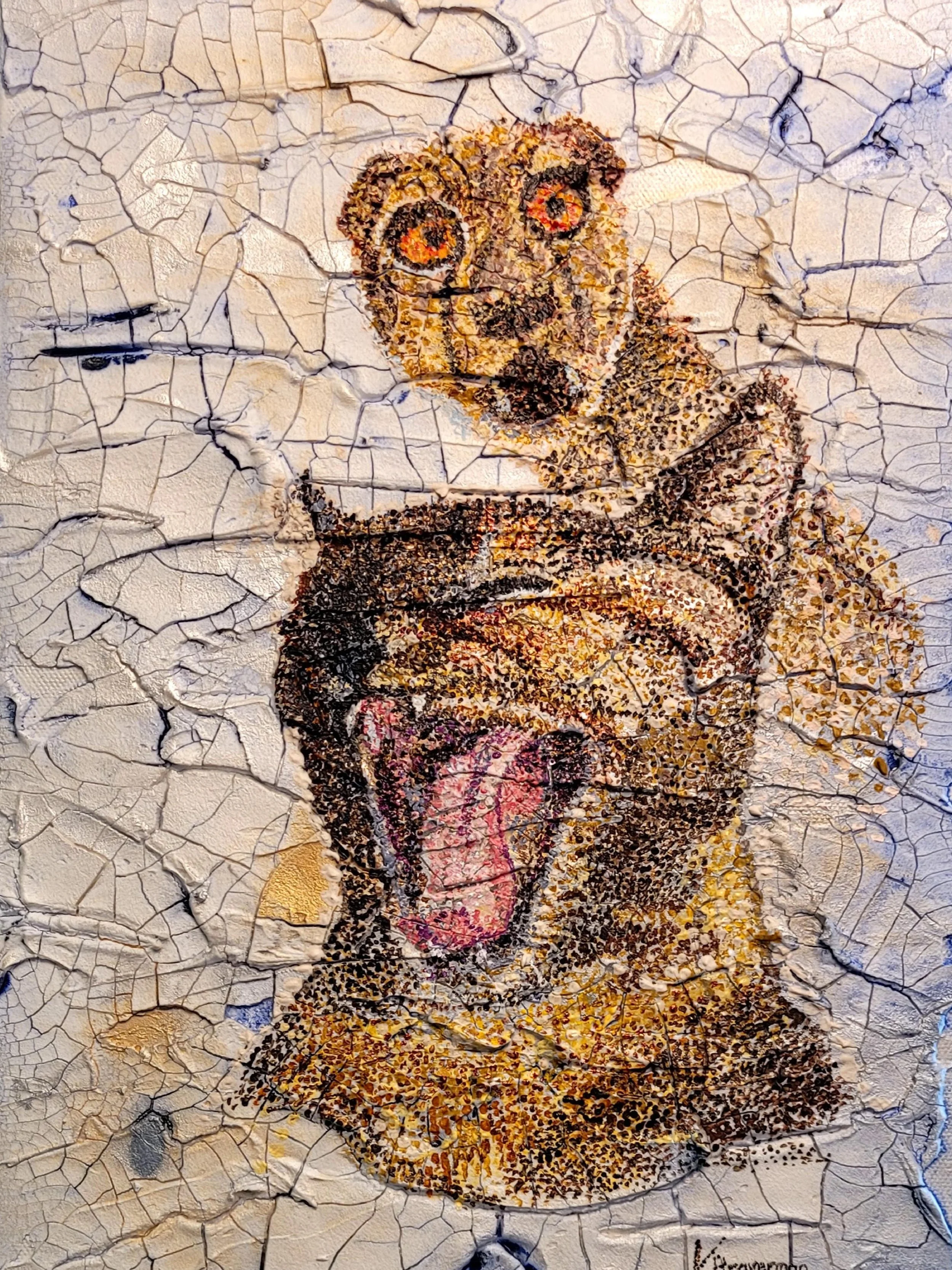 Buki's Company; Crackle paste and acrylic on 10" x 15" canvas