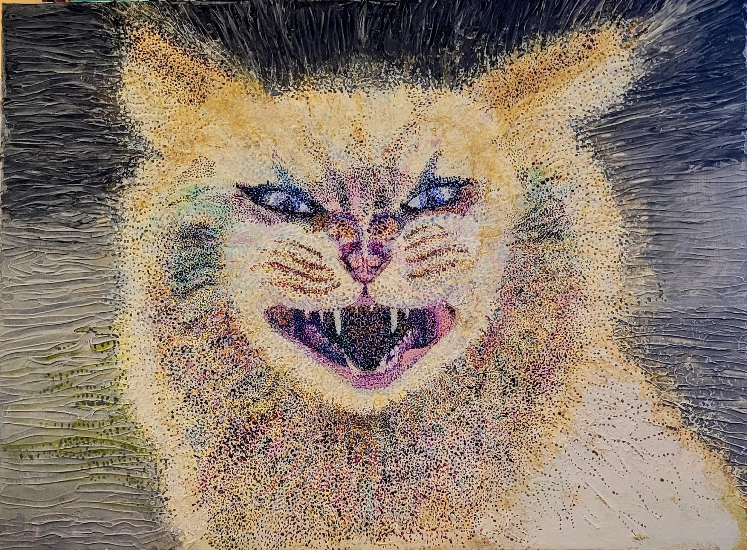 "Yowler"; Acrylic on Stretched Canvas; 18" x 24"; Exhibited at the HUDGENS CENTER FOR ART AND LEARNING, Duluth, GA. Contact Kati for pricing, packing, and shipping information.