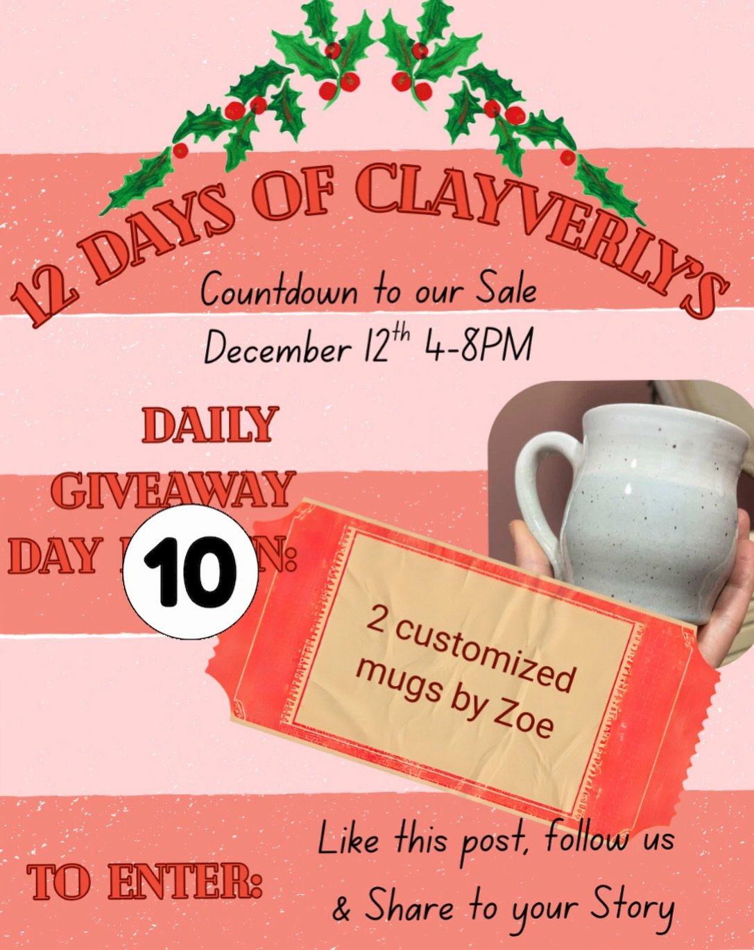 2 more days until our winter sale and three chances to win!
Today&rsquo;s prize is two customized mugs made by Zoe! (Please be aware custom projects take 6-8 weeks to complete). Contest open to residents of Ontario.

To enter? Simply make sure you&rs