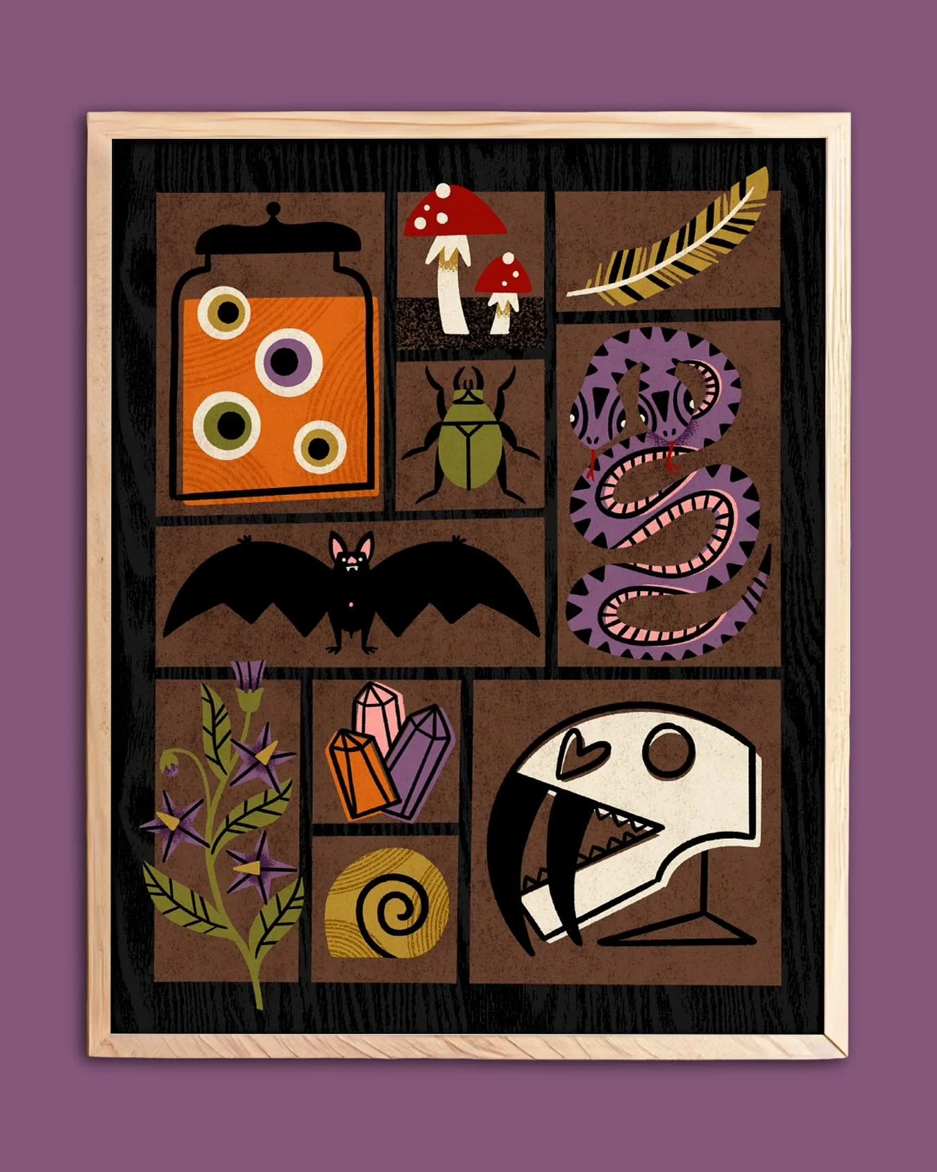 The Curiosity Cabinet I wish I had! Filled with all a witch&rsquo;s fav&rsquo;s - bugs, bats, skulls, crystals, and of course a little deadly nightshade. ☠️

#curiositycaninet #wallart #spokyseason #magicinthedetails #whimsigoth #whimsical #witchyvib