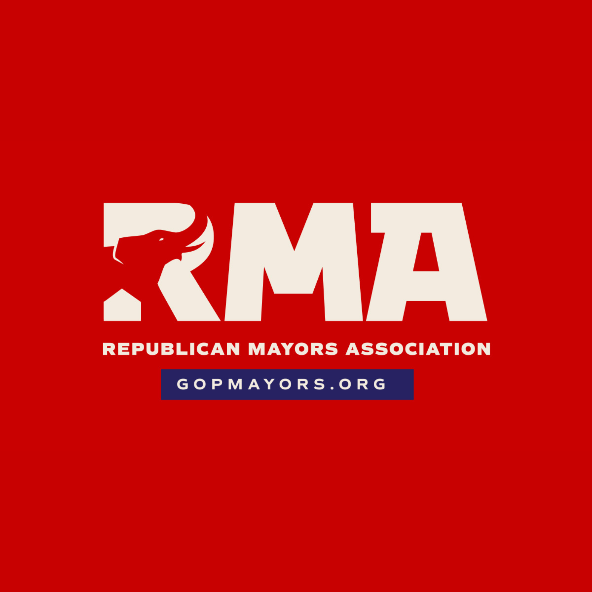 Red background with white text and a black horse logo. The text says 'REPUBLICAN MAYORS ASSOCIATION' and 'GOPMAYORS.ORG'