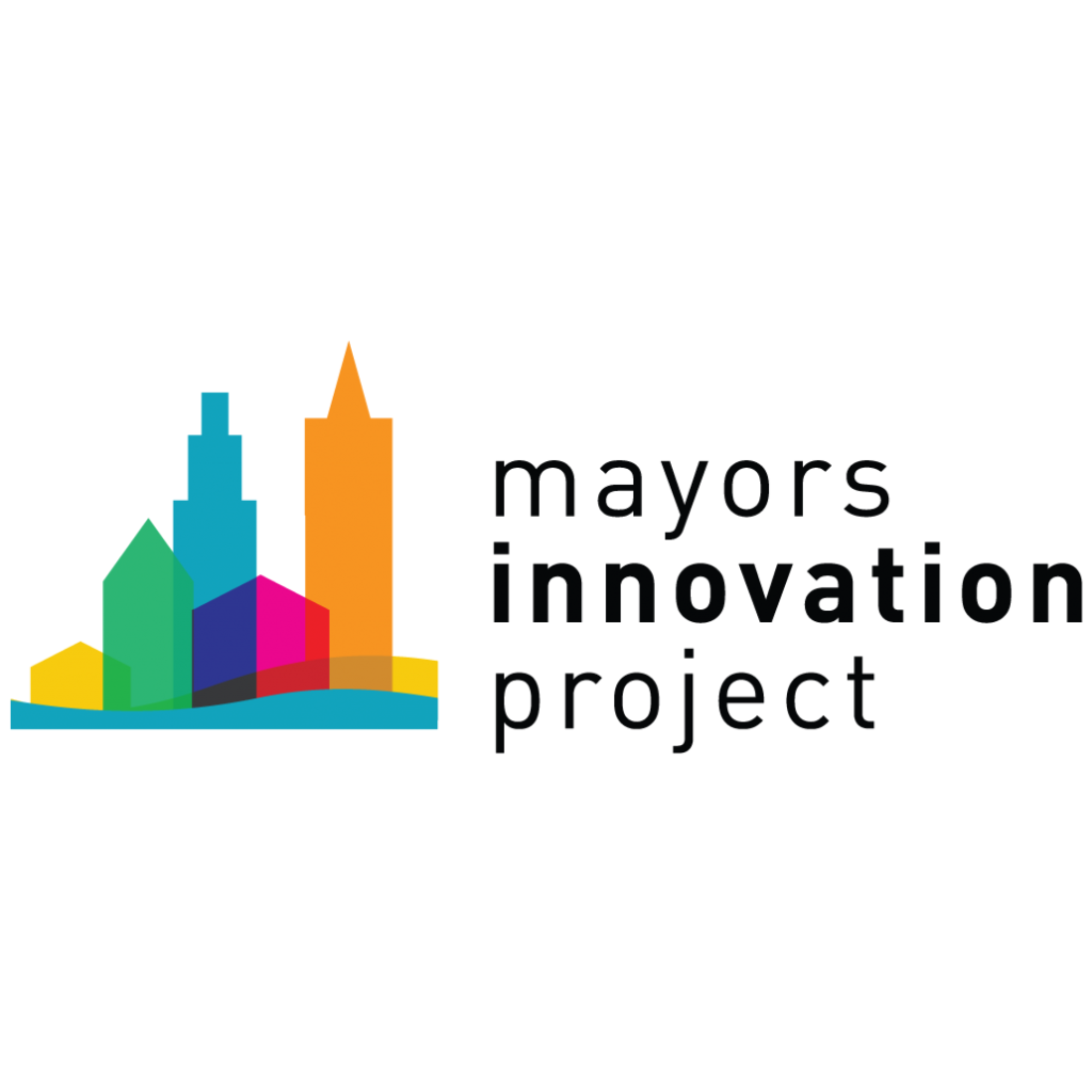 Colorful bar chart with overlapping bars in blue, orange, green, pink, black, and yellow, accompanied by the text 'mayors' and 'project'.