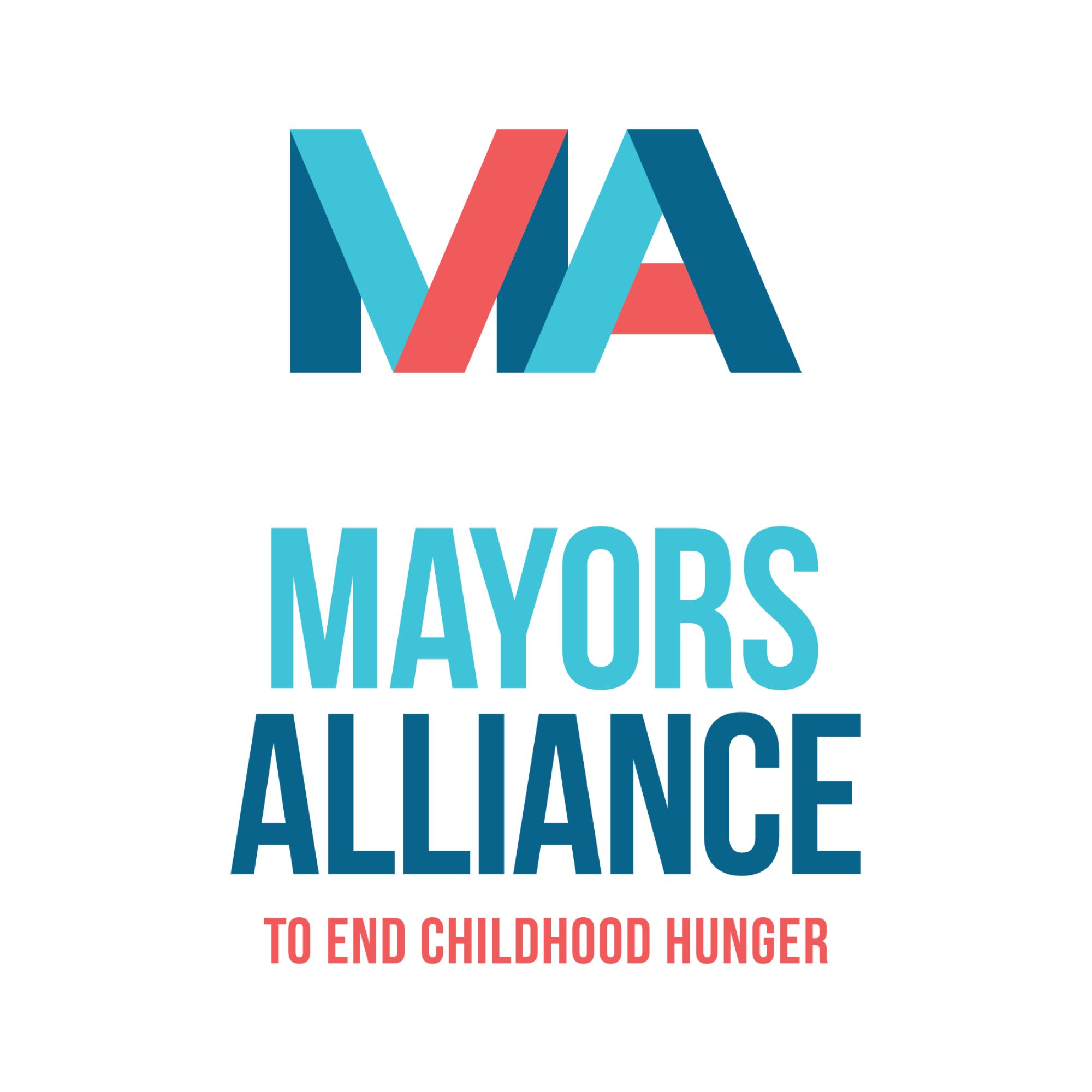 Text on a poster saying 'WE MARCH ALLIANCE to end childhood hunger' in blue and red letters.
