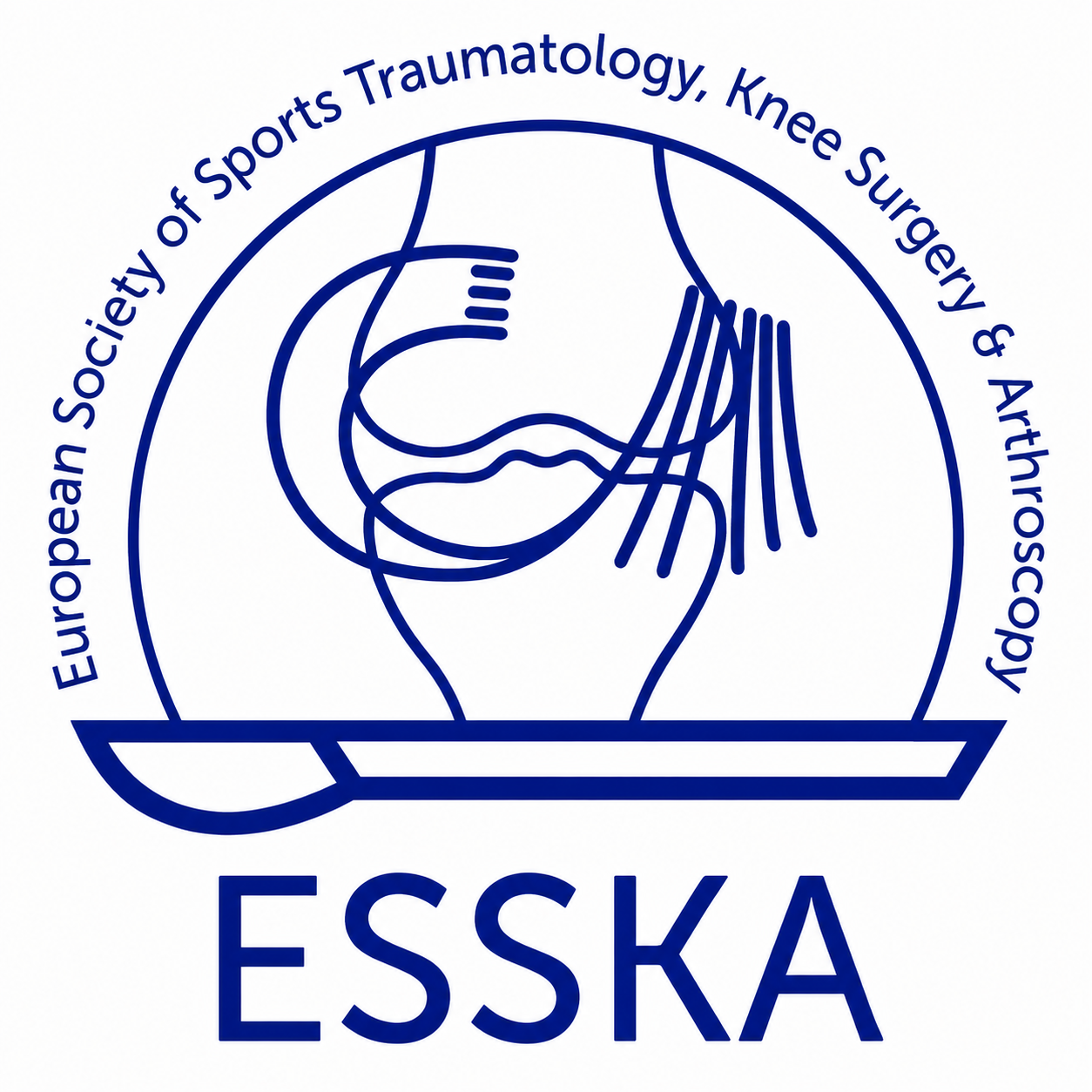 Logo of the European Society of Sports Traumatology, Knee Surgery & Arthroscopy (ESSKA), featuring a stylized abstract design of a knee joint with the society's name encircling it.