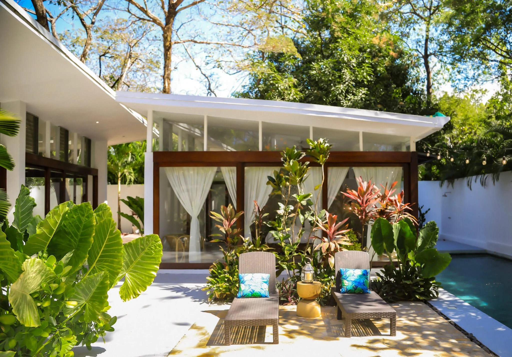 Pool and home in Nosara Costa Rica surrounded by trees and native plants