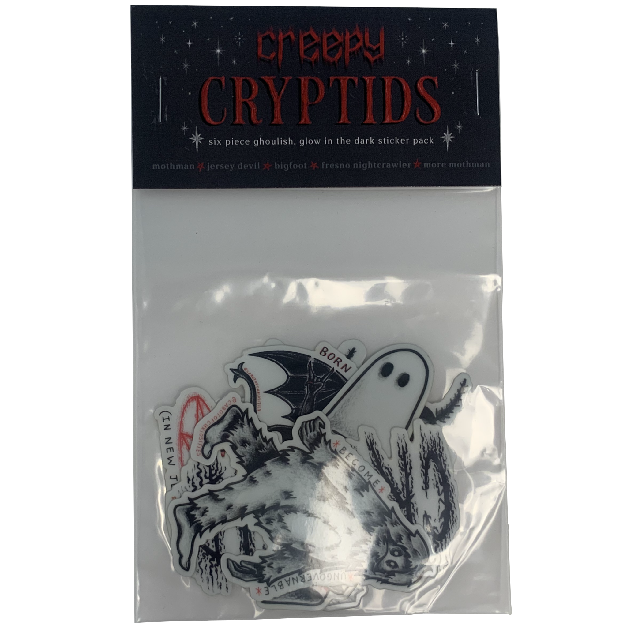 Creepy Cryptids - Six Piece Glow In the Dark Sticker Pack