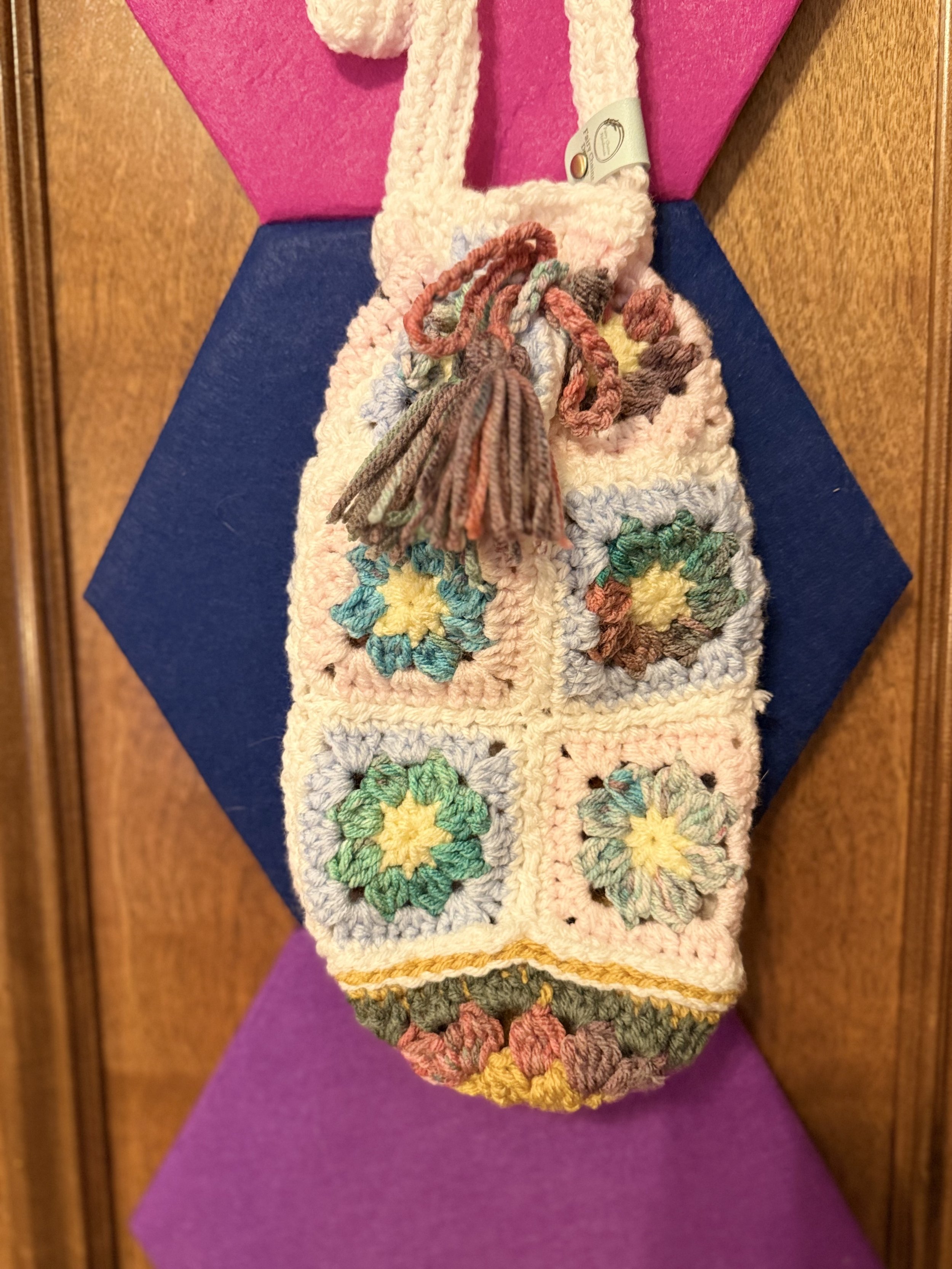 Crochet Wine or Mead Carrying Bag - Multicolor Crossbody - Fairy Chains