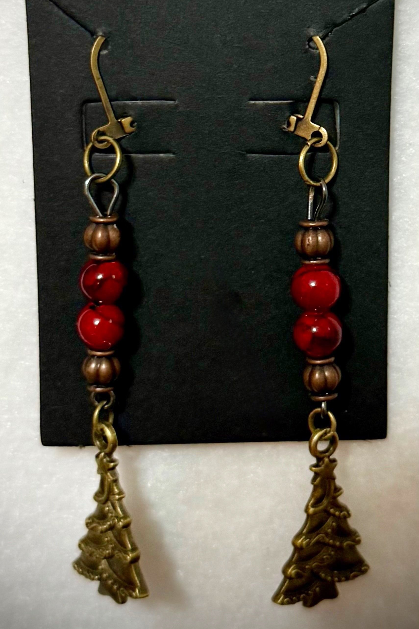 Christmas Tree Earrings - Red and Gold - Fairy Chains