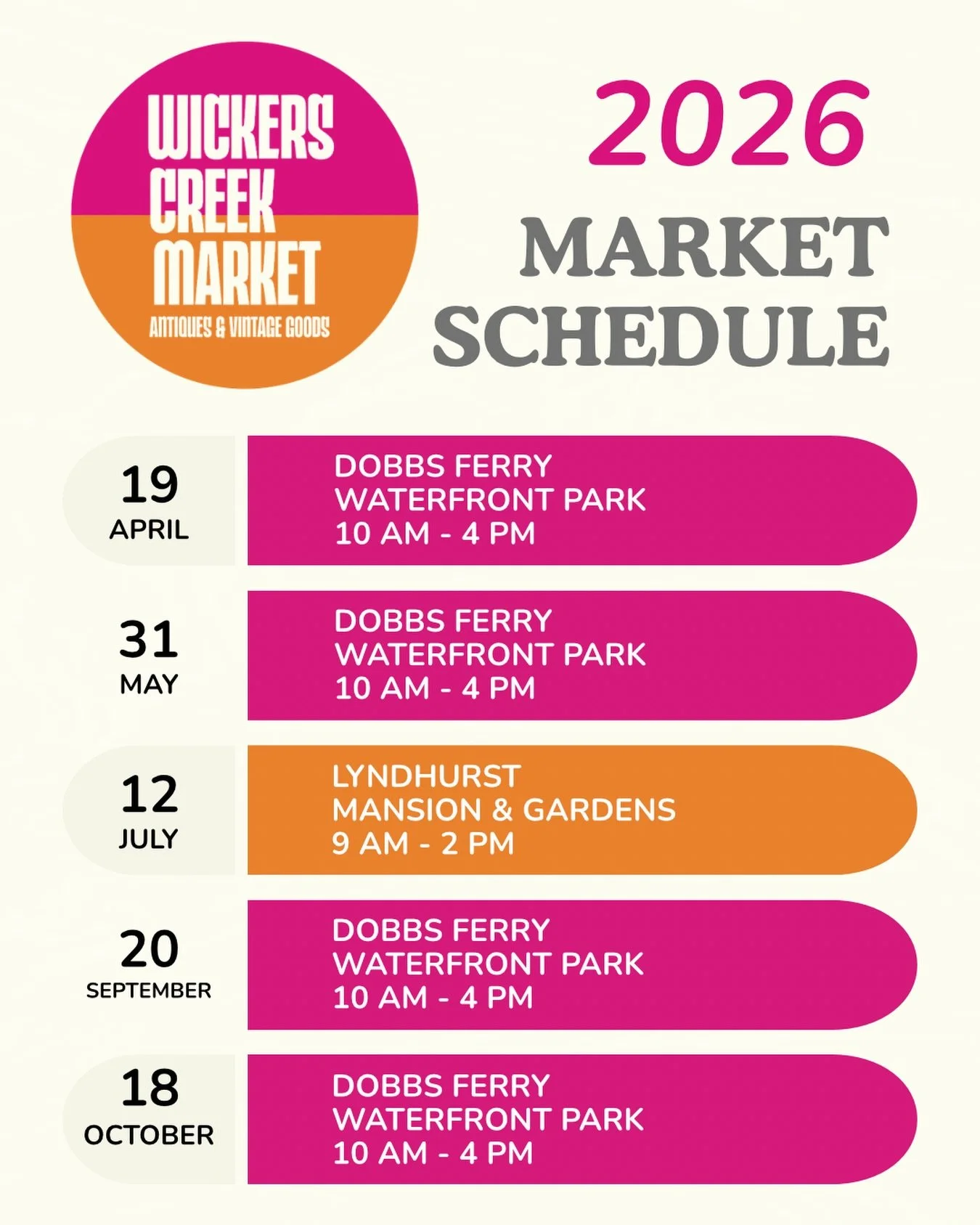 Wickers Creek Market 2026 Schedule