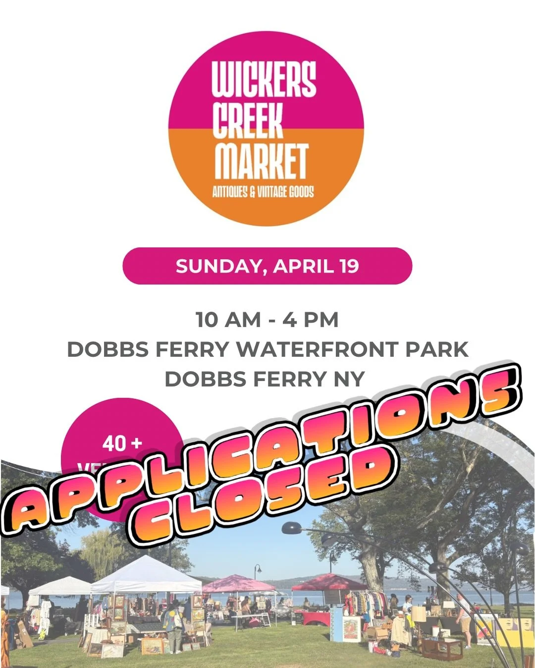 Hot Damn!  That&rsquo;s a wrap 🩷🧡 Applications for Sunday, April 19 at the Dobbs Ferry Waterfront Park are CLOSED! 

Four more at the waterfront and @lyndhurst_mansion in July. Applications are open now&mdash;apply sooner rather than later. Link in