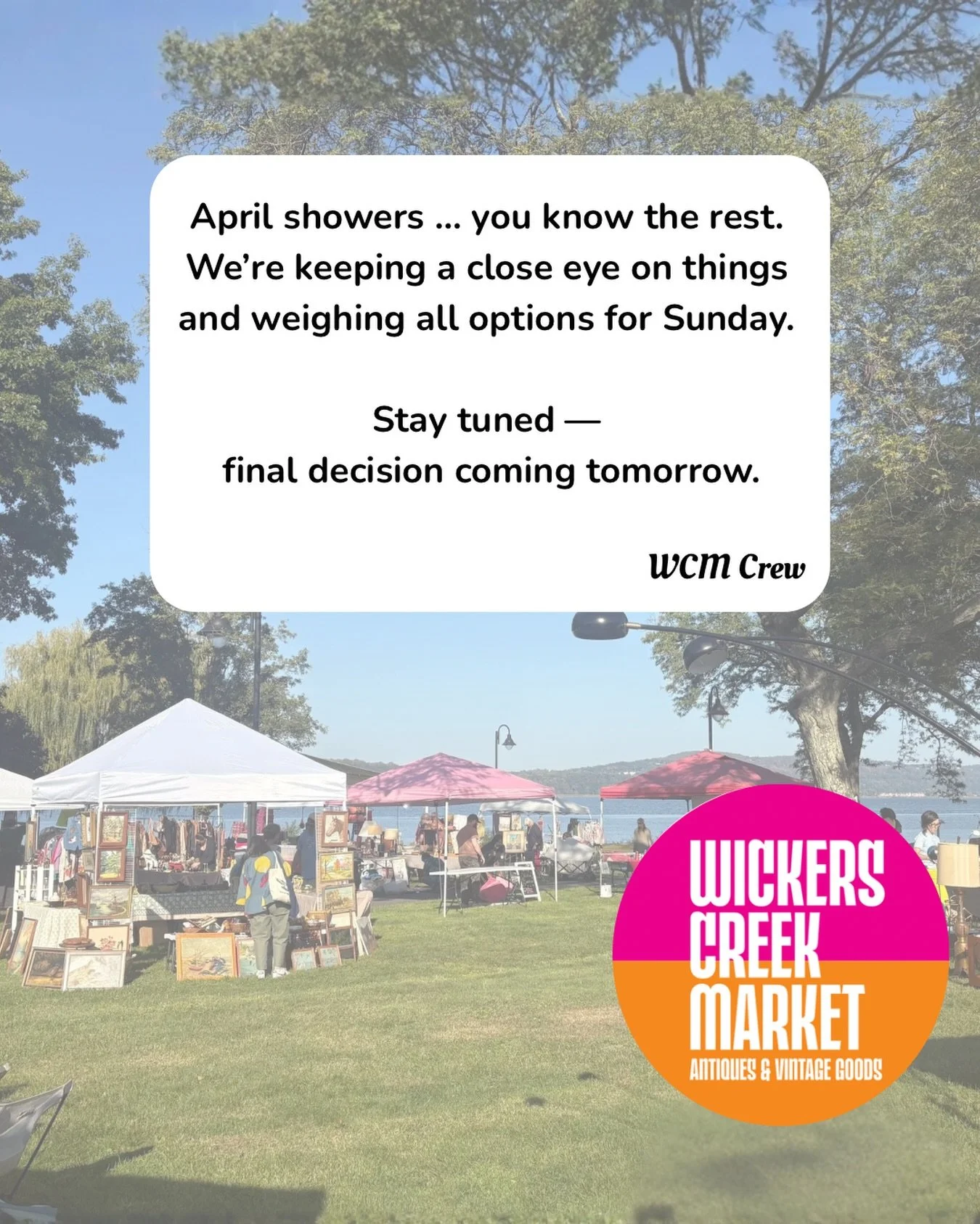 Here at WCM HQ, we&rsquo;re monitoring the weather like it&rsquo;s our full-time job. Forecast apps? Checked. Crystals? Charged. Witches, warlocks, and wizards? On standby.

We&rsquo;re weighing all options for Sunday&mdash;stay tuned. Final decision