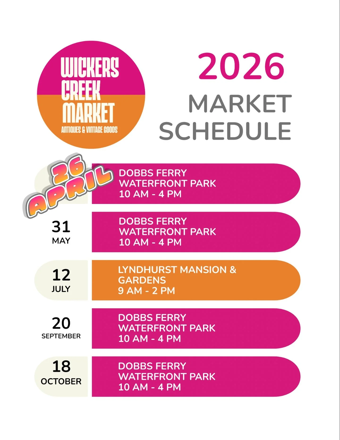 Wickers Creek Market 2026 Schedule
