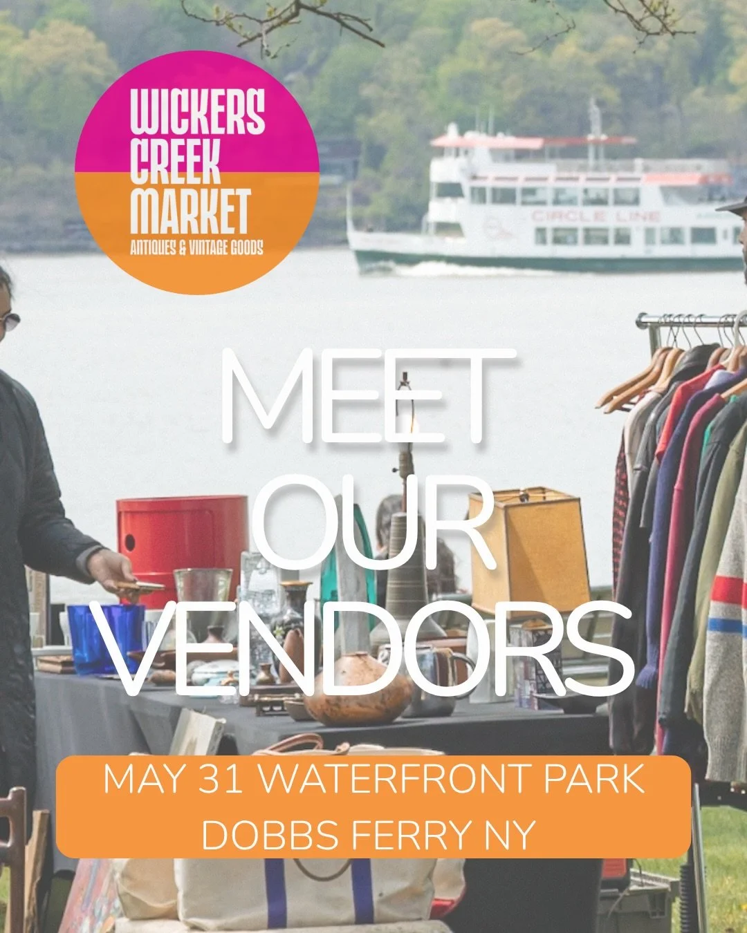 Wickers Creek Market returns Sunday, May 31 with a fresh mix of vintage, antiques, furniture, fashion, art, home d&eacute;cor, and one-of-a-kind finds along the Hudson River waterfront.

Dobbs Ferry Waterfront Park
10 - 4 

Come see why WCM is the vi