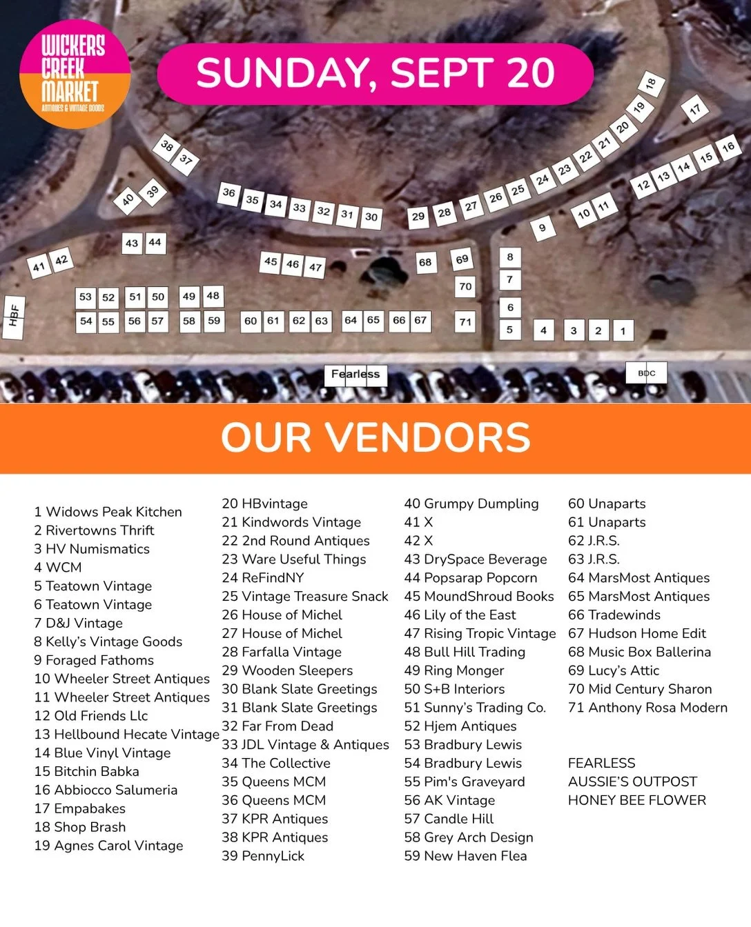 WCM Vendor Map is here! 
🧡🩷

Coffee in hand. A little fall air. Rows of incredible vintage and antique dealers. Something delicious from the food trucks. Maybe a sweet treat (or two). And plenty of reasons to make another lap because no one ever le