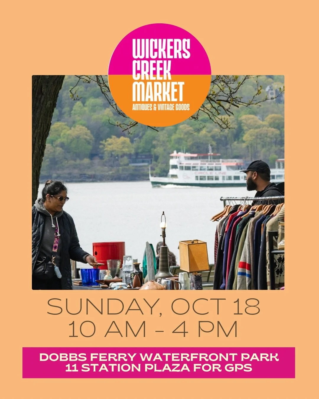 Come spend a Sunday with us in Dobbs Ferry!

Sunday, October 18
Dobbs Ferry Waterfront Park
10 am - 4 pm

* 50+ vintage &amp; antique vendors
* Food, coffee &amp; sweets
* Live music
* Free parking + free admission
* Dog-friendly

Shop vintage, antiq